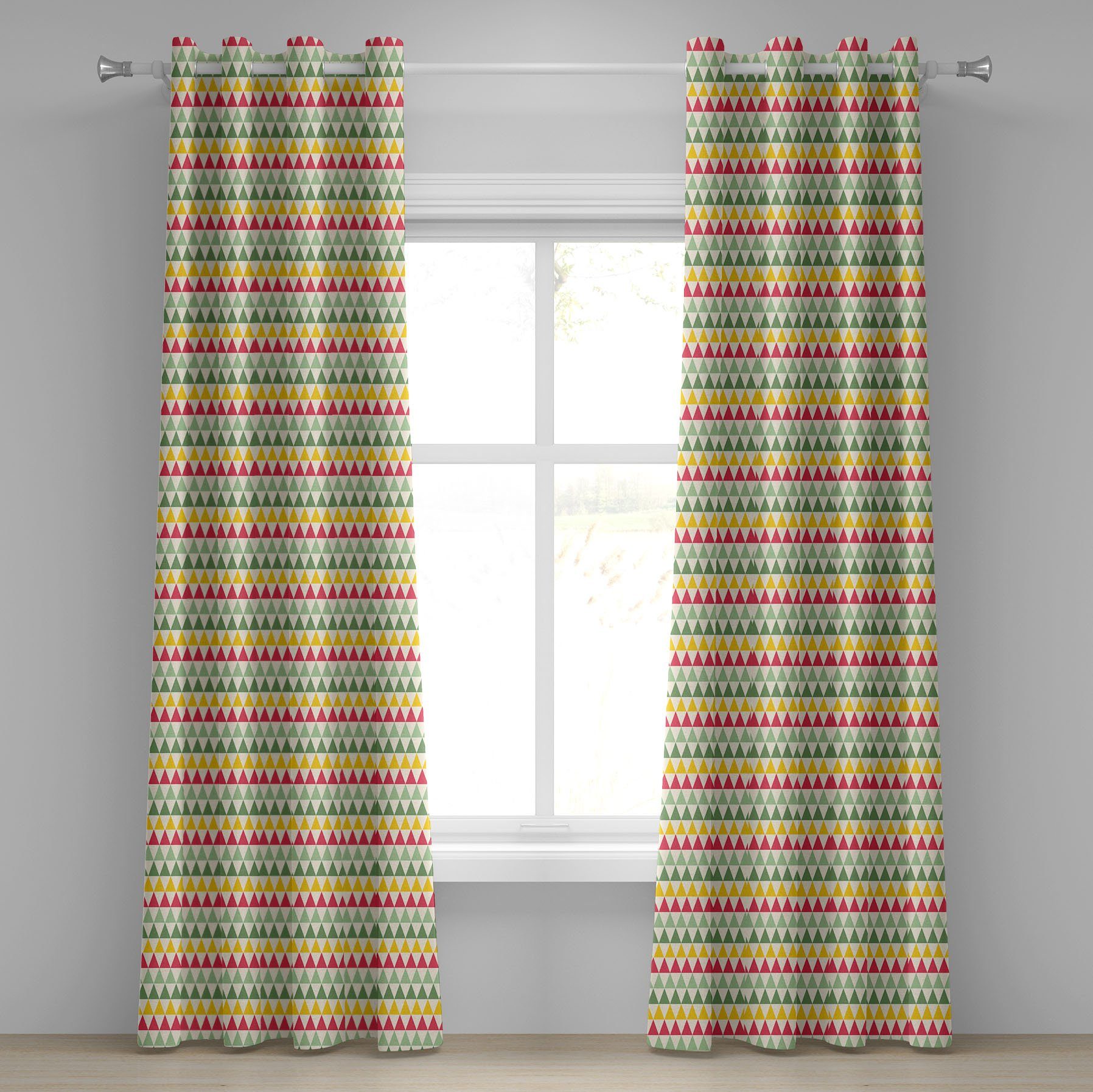 Gardine Dekorative 2-Panel-Fenstervorhänge für Schlafzimmer Wohnzimmer, Abakuhaus, Geometrisch Triangles Bunte