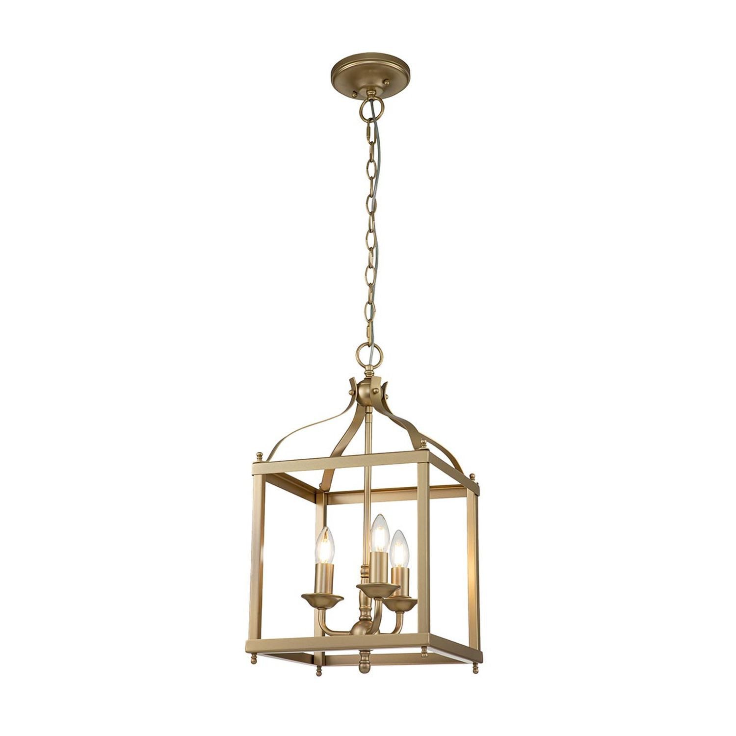 Licht-Erlebnisse Pendelleuchte THOREN, ohne Leuchtmittel, Metall H: max. 246,4 cm B: 30,5 cm in Messing E14 3-flammig eckig