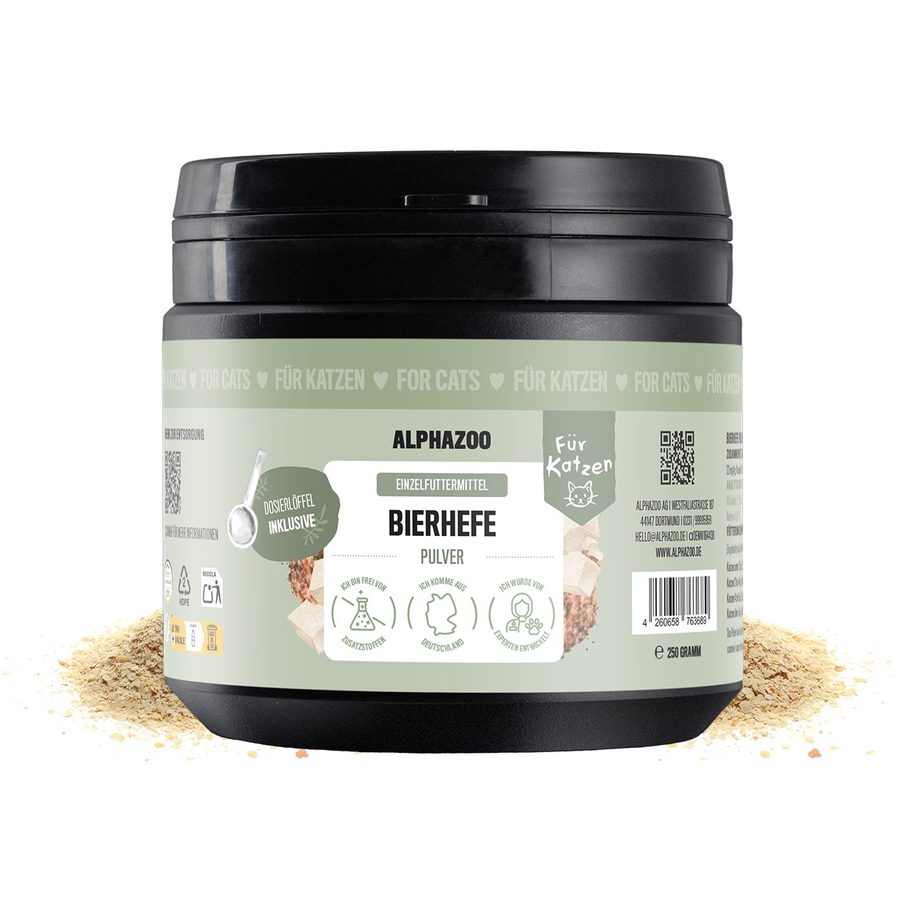 ALPHAZOO Bierhefe Pulver 250g für Katzen, Reines Hefepulver mit B-Vitaminen und Biotin, Ergänzungsfutter für: Katzen, Für strahlende Haut und glänzendes Fell von ALPHAZOO