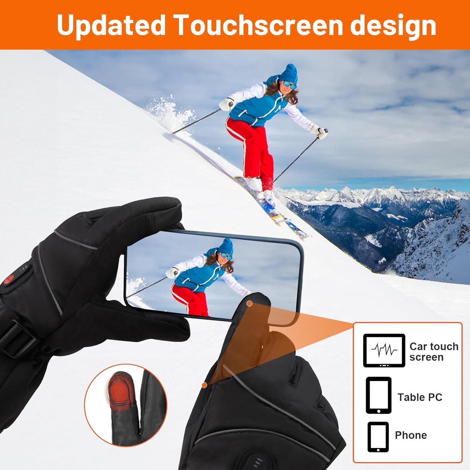 Touchscreen-Handwärmer Heizhandschuhe für 6000mAh, götäzer wasserdichte Winter-Arbeitshandschuhe elektrische 6 Wiederaufladbare (unisex) Heizung, Outdoor Std.