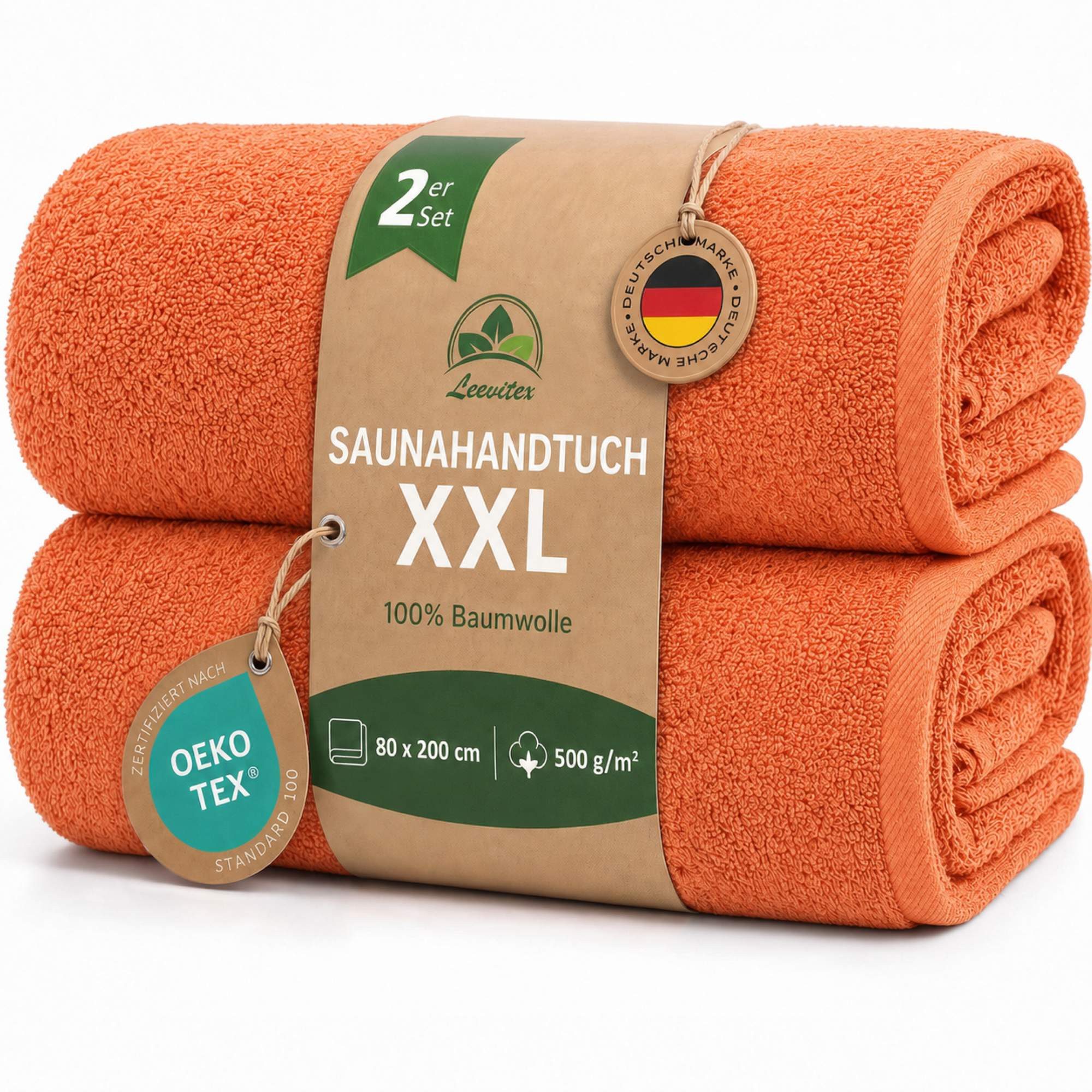 leevitex® Saunatuch, 80x200 cm, 100% Baumwolle, saugstark und fusselfrei, Frottee (Set, 2-St), OEKO-TEX® STANDARD 100 zertifiziert, gestreifte Bordüre