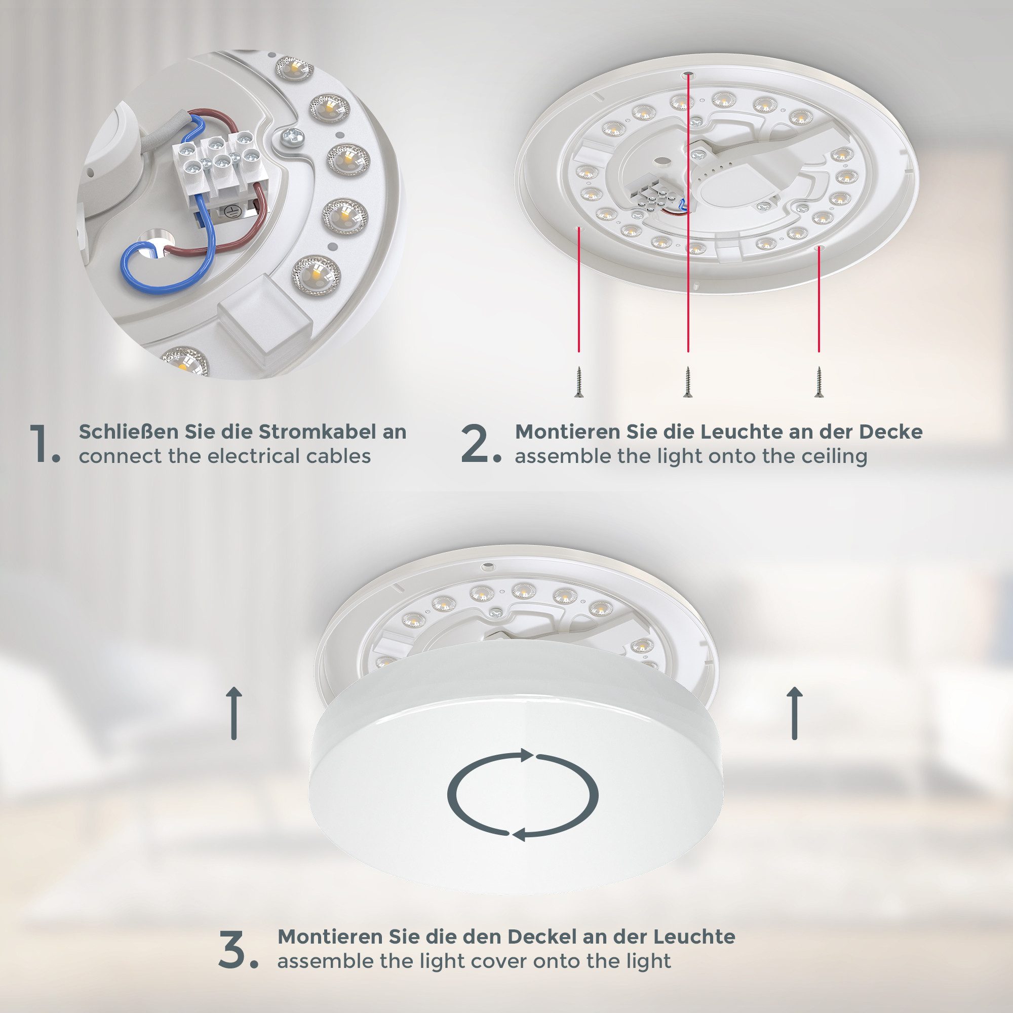 B.K.Licht LED Deckenleuchte BK_DB1295 LED Bad-Deckenleuchte, IP44, 10W, 4.000K neutralweißes Licht, LED fest integriert, Neutralweiß, Spritzwasserschutz, Badlam – Bild 5 von 5