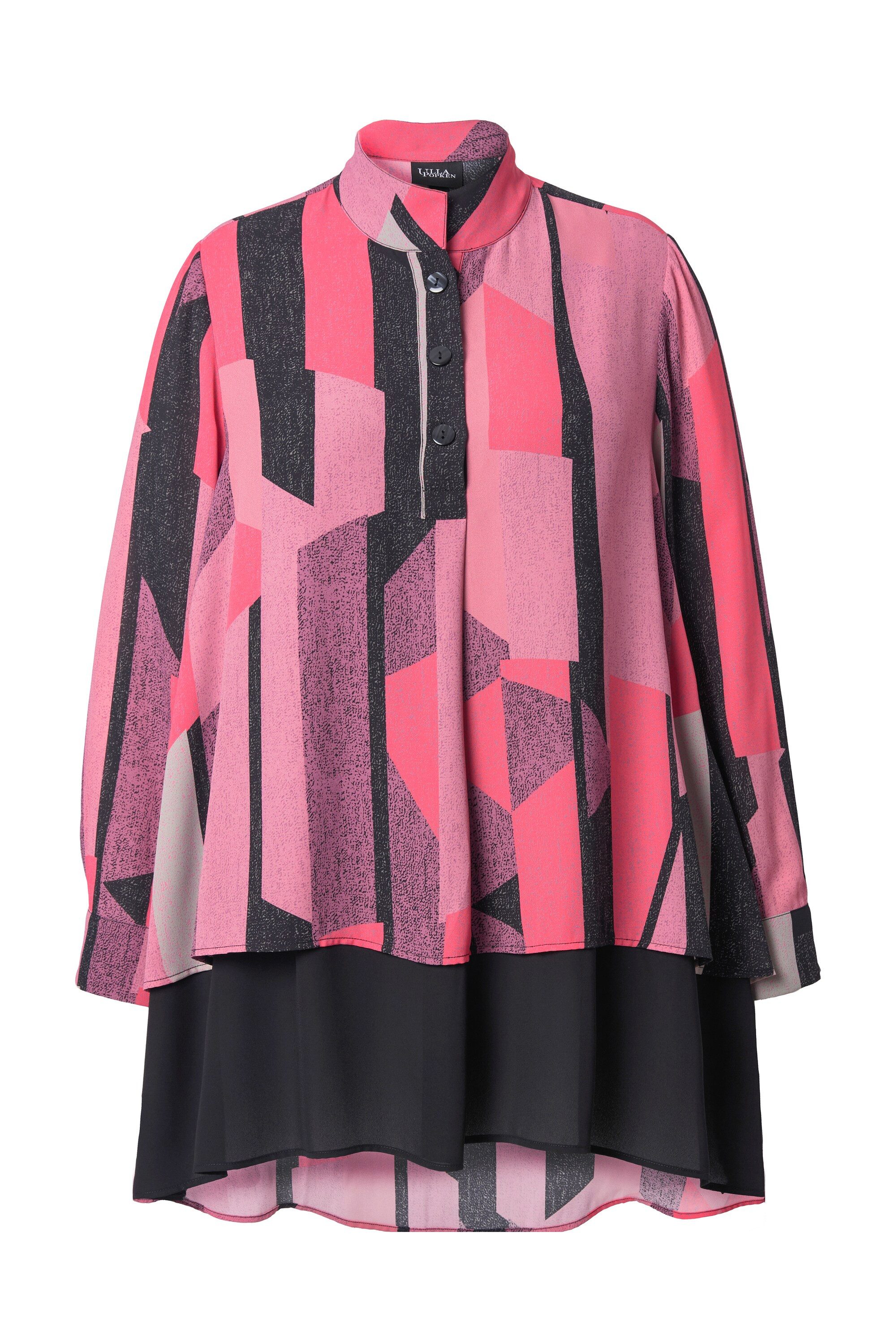 Ulla Popken Tunika Tunika Streifen A-Linie Stehkragen Langarm