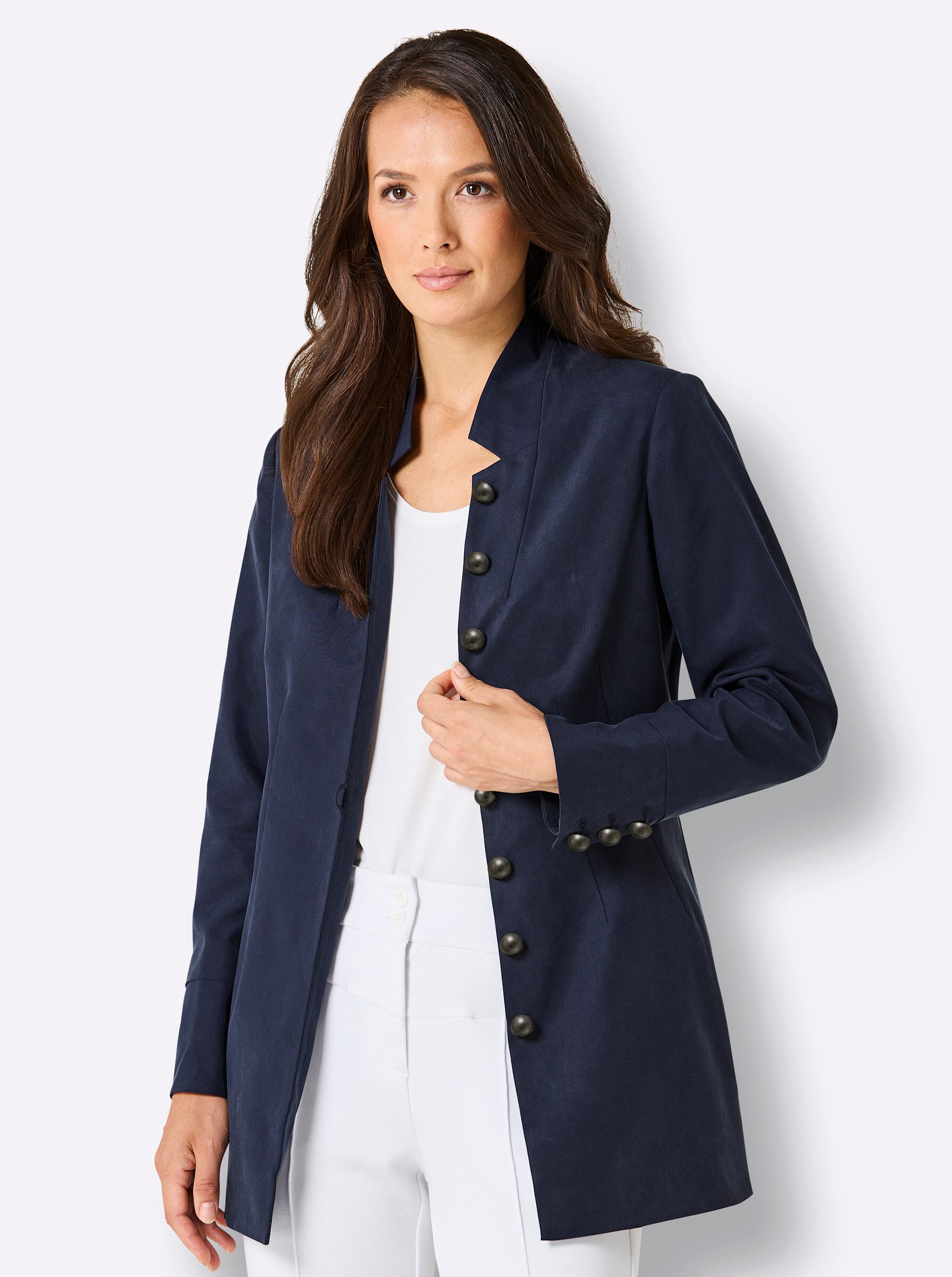 creation L Blusenblazer Lyocell-Mix-Longblazer Langarm