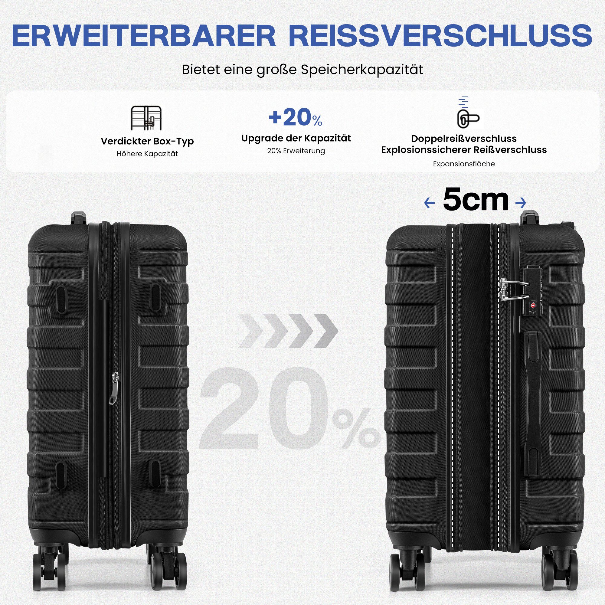 ChaCool Hard-Shell Trolley Hard-Shell Trolley Premium Travel Suitcase Rolling Hand Luggage, Suitcase with four 360° Wheels and Combination Lock, 57/67/77 cm, 40/62/99 L