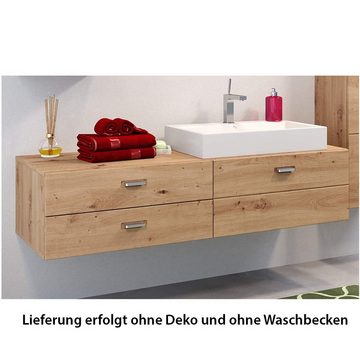 trendteam Waschbeckenunterschrank Beach Geo Waschbeckenschrank Badezimmerschrank Unterschrank Braun 140x35x53cm