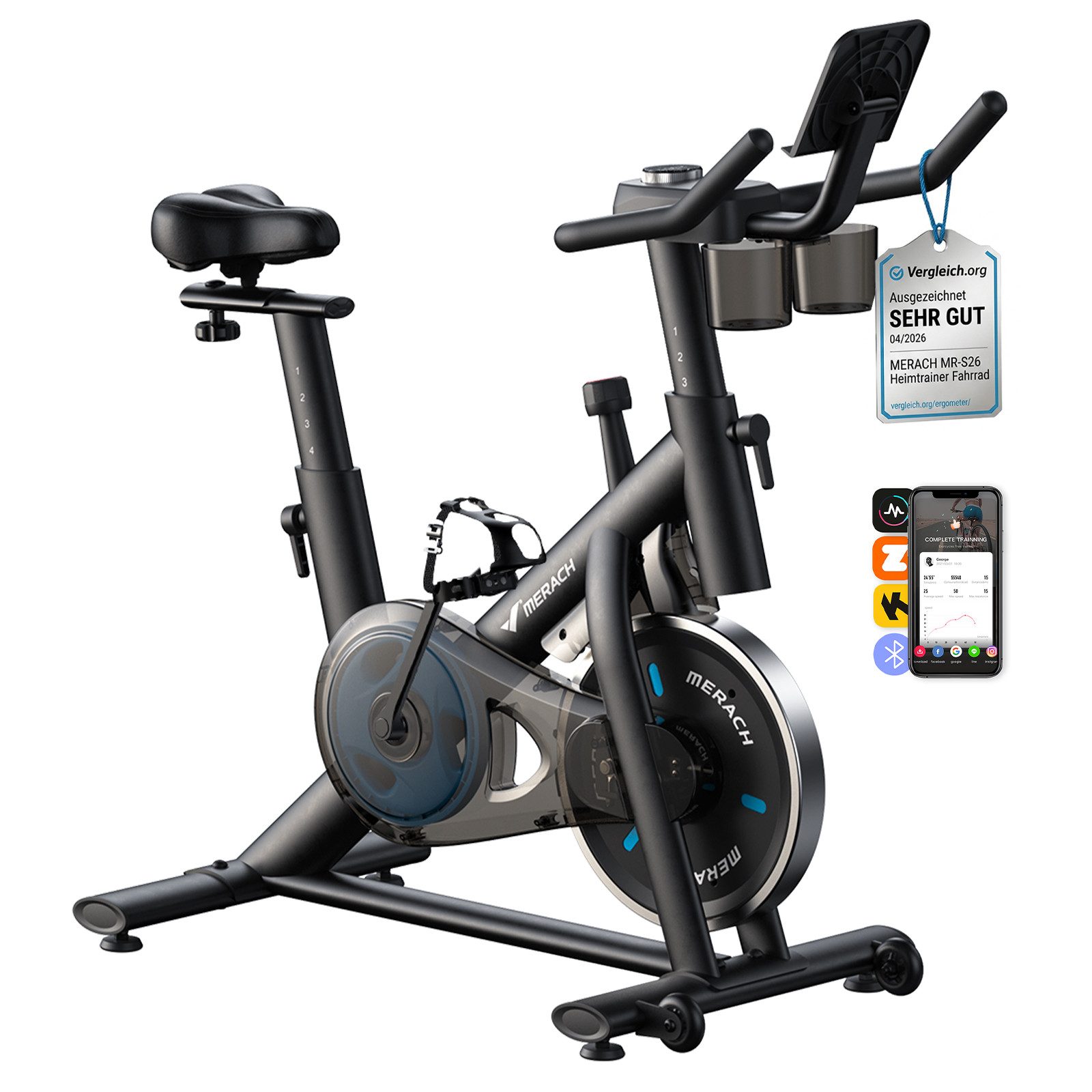 MERACH Heimtrainer Fahrrad leises Trimmrad mit Magnet-Widerstand & App (1-tlg), Leises Magnet-Bremssystem, 8-Stufen, stabil, belastbar bis 136 kg