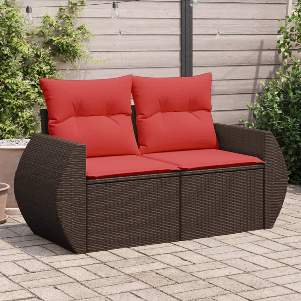 vidaXL Loungesofa Gartensofa mit Kissen 2-Sitzer Braun Poly Rattan, 1 Teile