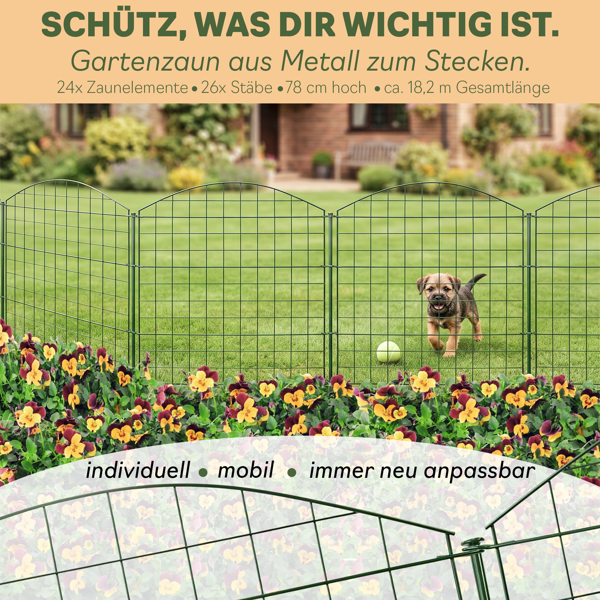 V2Aox Teichzaun Zaun Gartenzaun Steckzaun Teichzaun Garten Teich 24 Zaunelemente 78 cm
