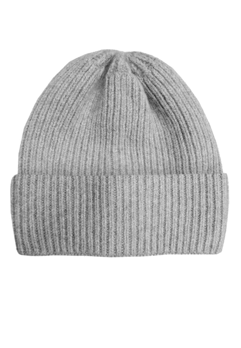 CAPO Strickmütze CAPO-DOUX CAP knitted cap, ribbed, turn up Kaschmi Made in Europe silver