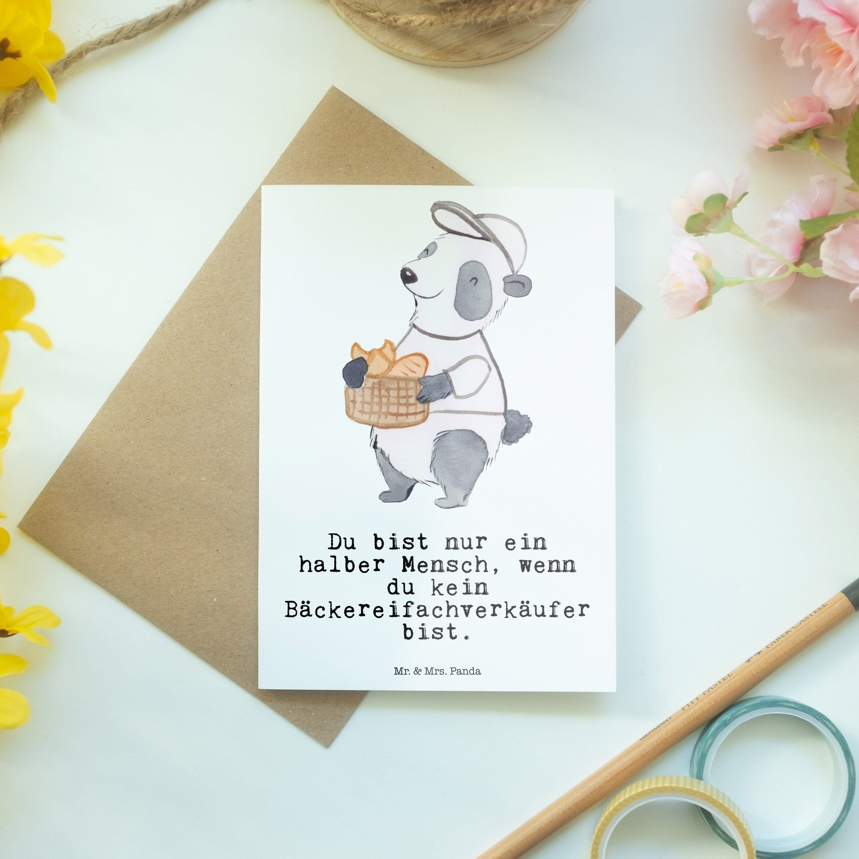 Mr. & Mrs. Panda Grußkarte Bäckereifachverkäufer Herz - Einladu Weiß mit - Klappkarte, Geschenk