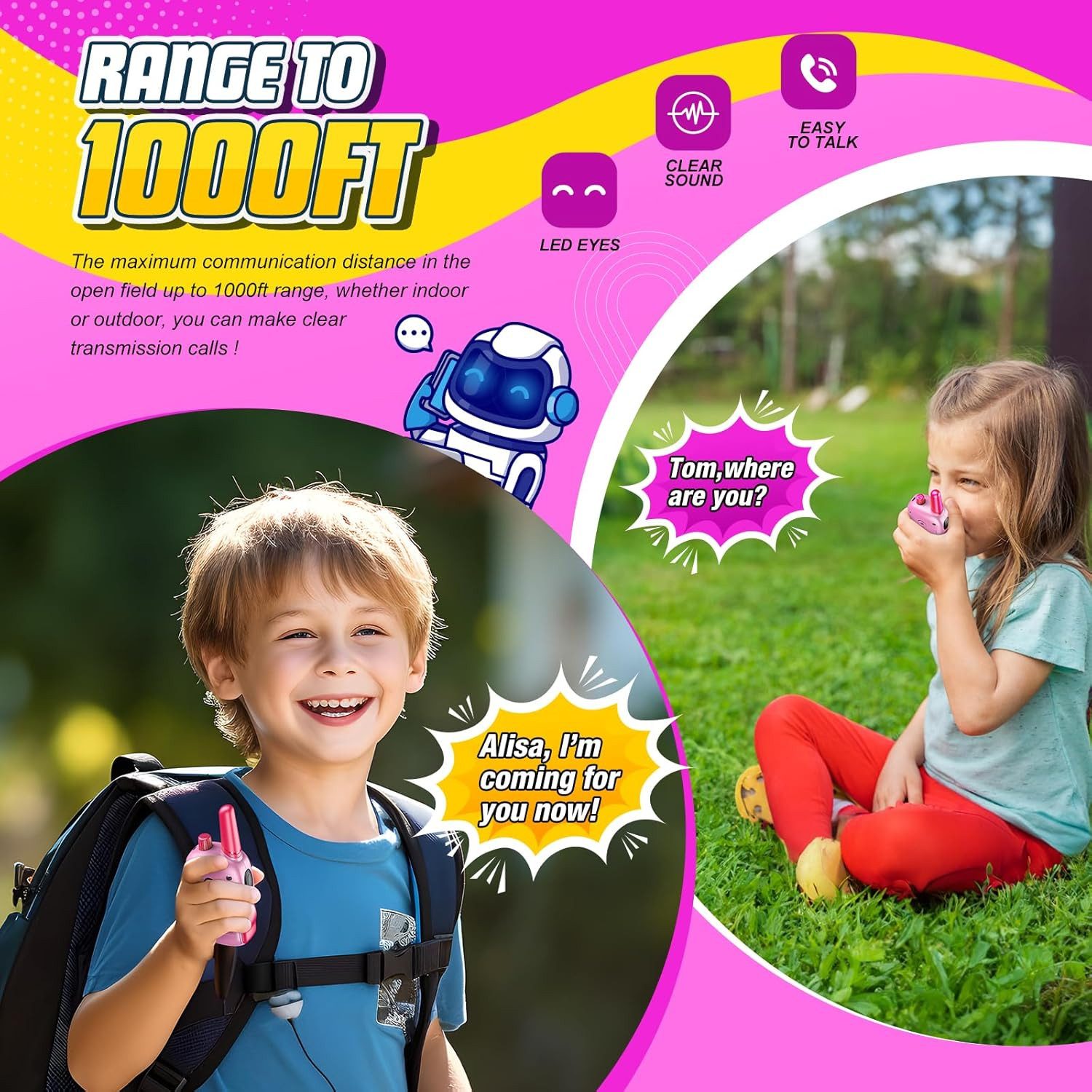 LaCute Walkie Talkie Kinder Walkie Talkie Spielzeug mit Funkgerät LED-Display für Outdoor, (Kinder Walkie Talkie Spielzeug Set mit zwei Geräten für Outdoor, 2-St., Kinder Walkie Talkie Spielzeug Set inklusive Lanyards und Geschenkbox), Automatische Rauschunterdrückung LED-Display Kindgerechtes Design