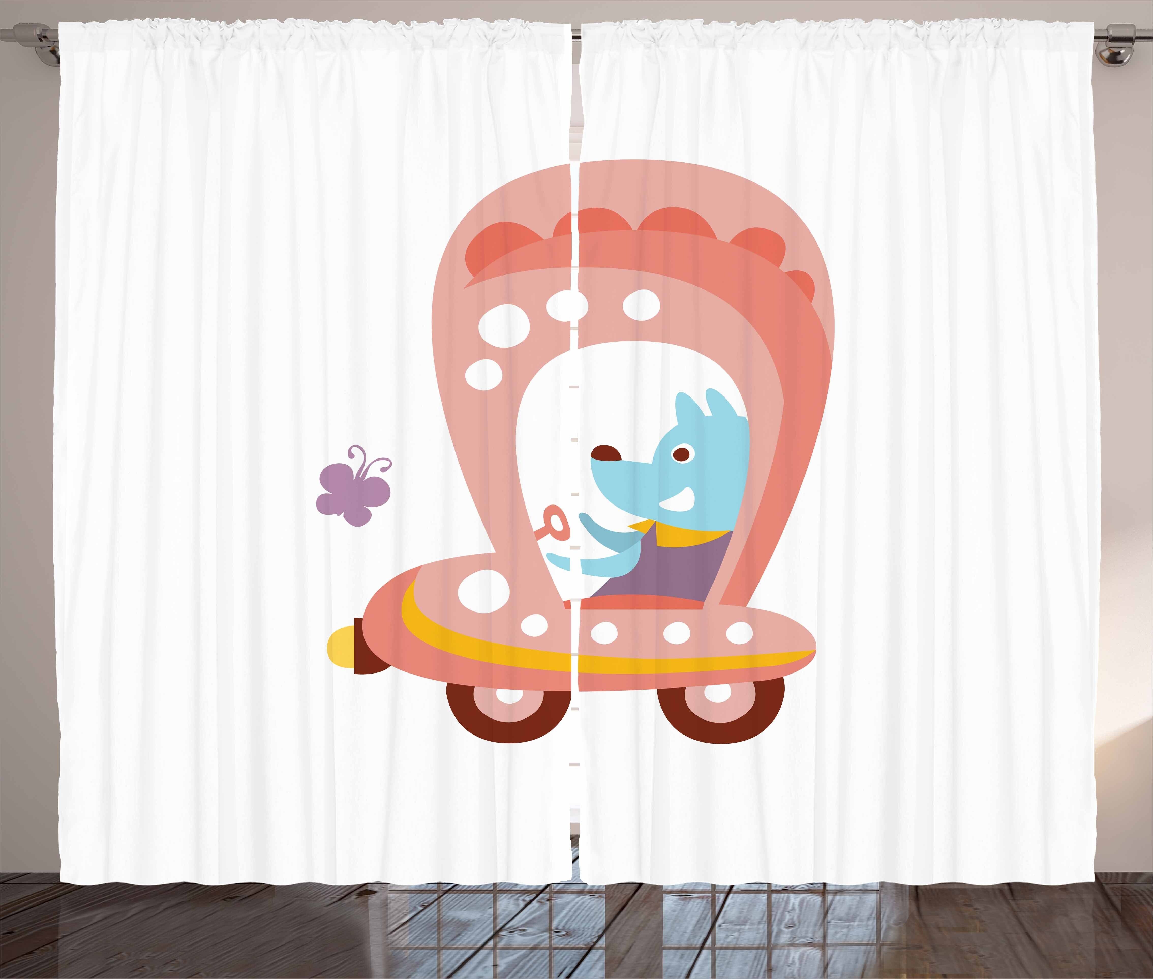 Gardine Schlafzimmer Kräuselband Vorhang mit Schlaufen und Haken, Abakuhaus, Dog-Treiber Karikatur-Auto-Welpe