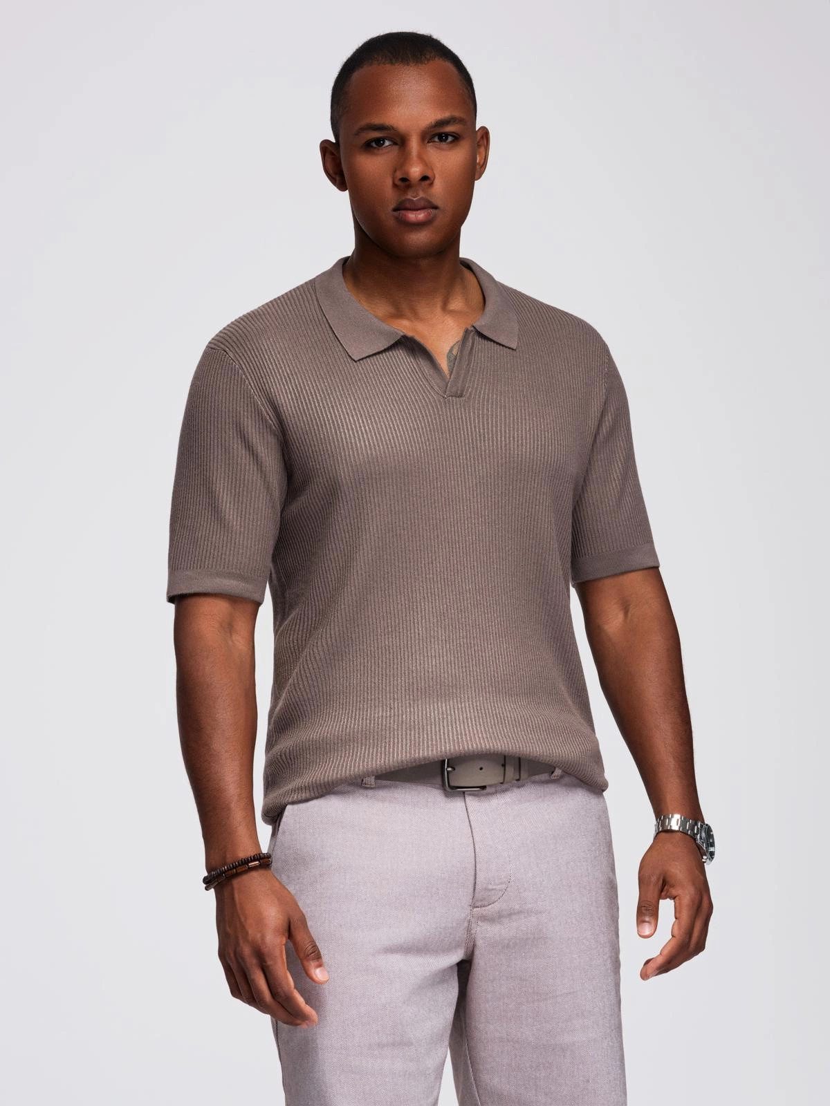 OMBRE Poloshirt Knopfloses Herren-Poloshirt mit offenem günstig online kaufen
