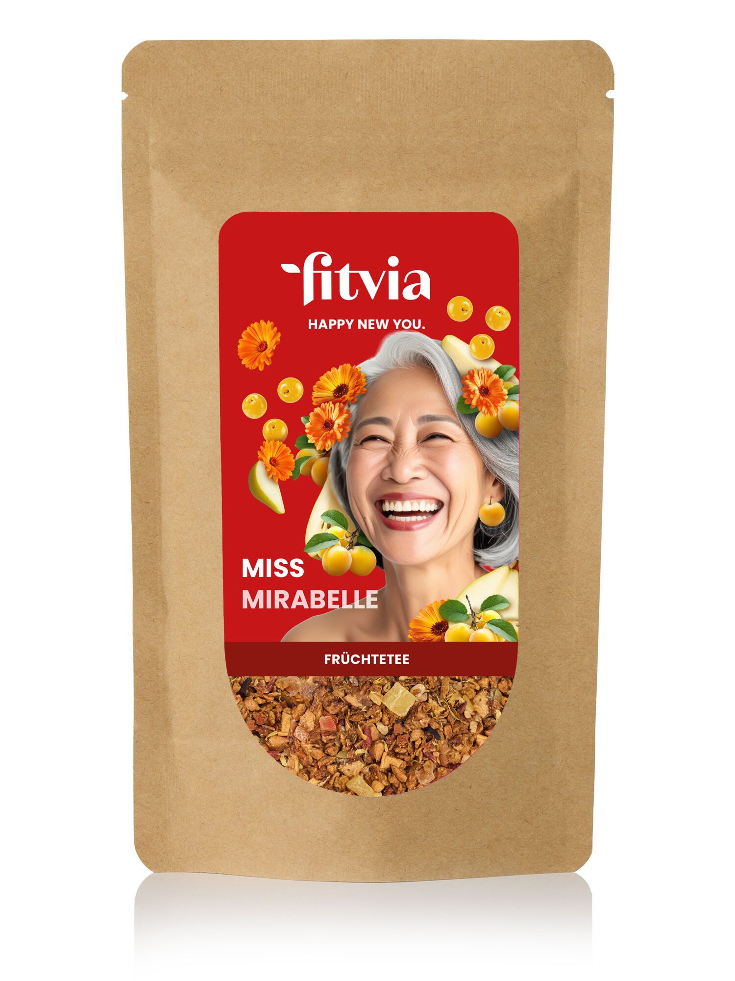 fitvia Tee Früchtetee Mirabelle-Apfel, lose, 100 g, (100g), mit Mirabellen-Aroma, koffeinfrei & natürlich aromatisiert