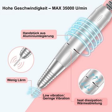 Aoucheni Maniküre-Pediküre-Set Nagelfräser für Gelnägel Nagelfräser, Elektrische Nagelfeile, Wiederaufladbare elektrische Nagelfeilenmaschine, 35000 U/min Tragbarer Nagelbohrer für Acryl-Gel-Nägel