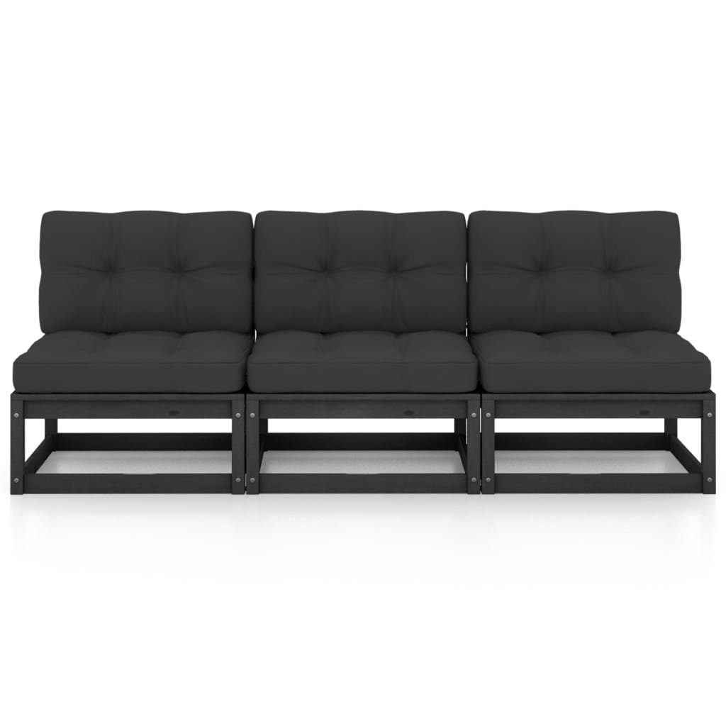 Schwarz 1 Teile Loungesofa Kissen 3-Sitzer-Sofa mit Kiefer vidaXL Massivholz,