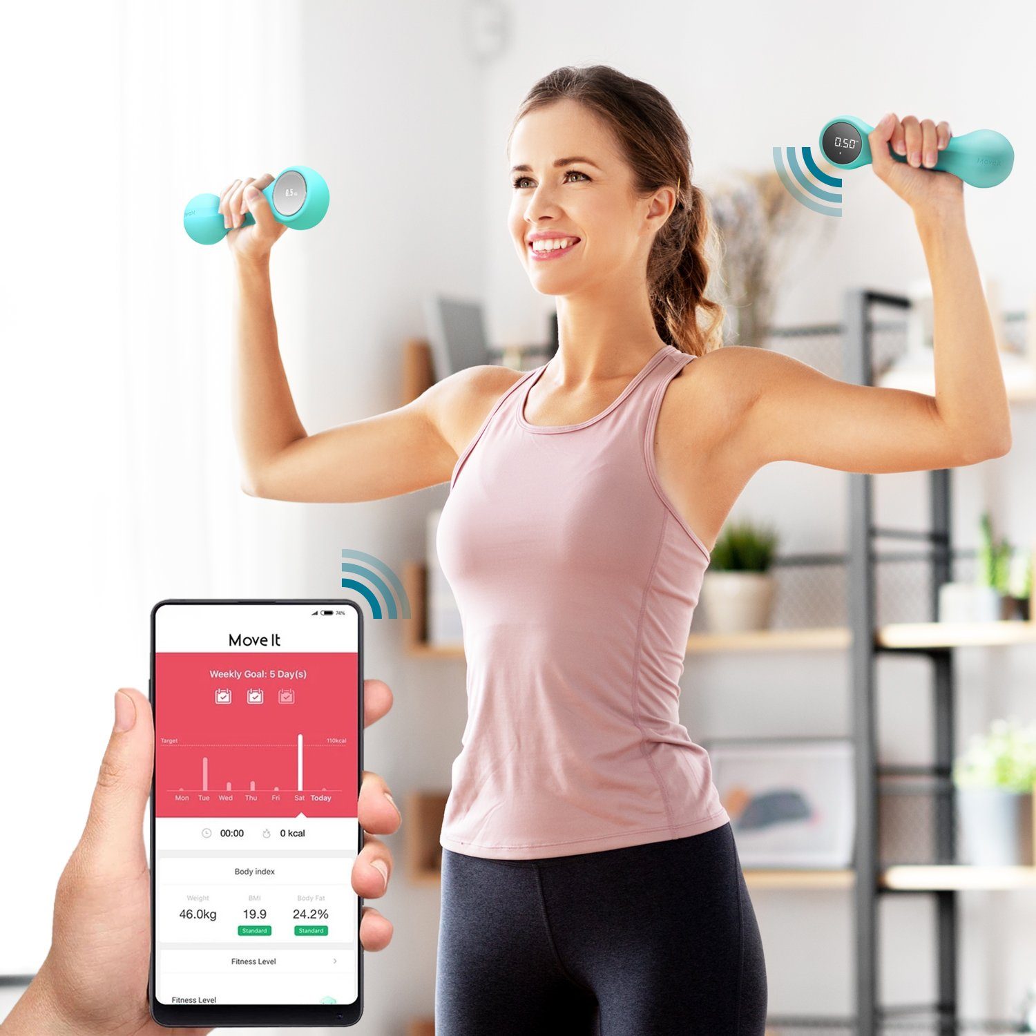 KH3 & 0,5 Gymnastikhantel App 2er-Set Zeit- Bluetooth kompatibel, kg, Fitness AsVIVA MOVE-IT Bluetooth, Hantel Hantel-Set Smart AsVIVA Kalorienzähler