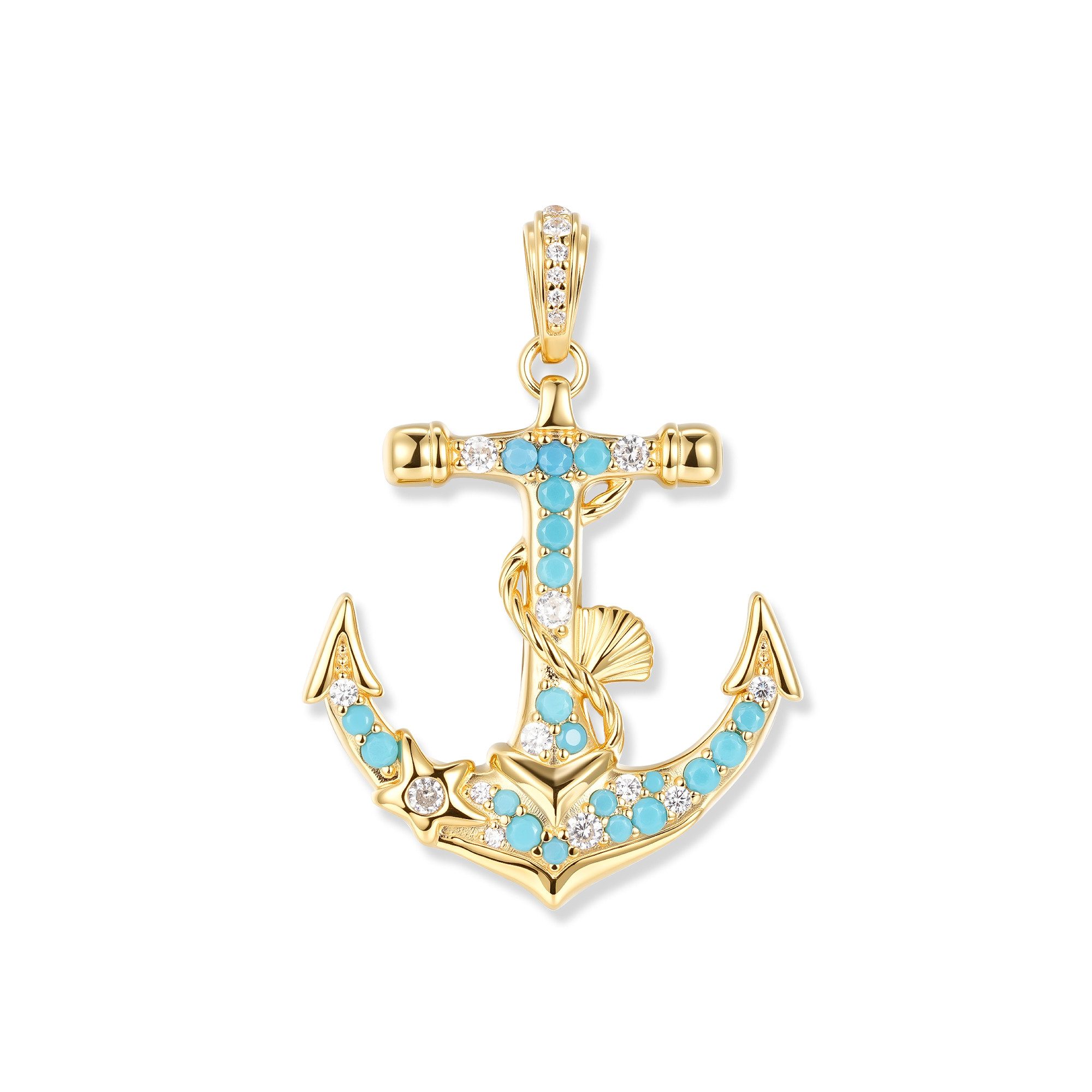 Seinerzeit FLORA & FAUNA Kettenanhänger Marina Aqua Anker Anhänger, Schmuck aus 925 Sterling Silber (Von der faszinierenden Welt der Ozeane und der maritimen Schönheit des Meeres inspirierter Damenschmuck – ein besonderer Begleiter im Alltag und zu besonderen Anlässen, 1-tlg., inkl. Geschenkverpackung für Frauen ob Freundin, Mutter, Ehefrau, Oma), vergoldet und Zirkonia-Steinen
