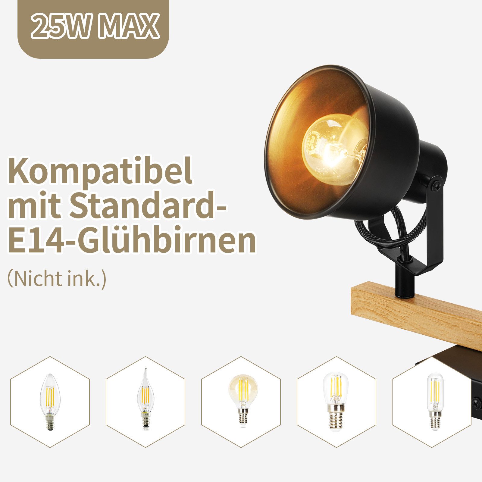 Nettlife Deckenstrahler Vintage Holzmaserung Schwarz/Weiß Schwenkbar günstig online kaufen