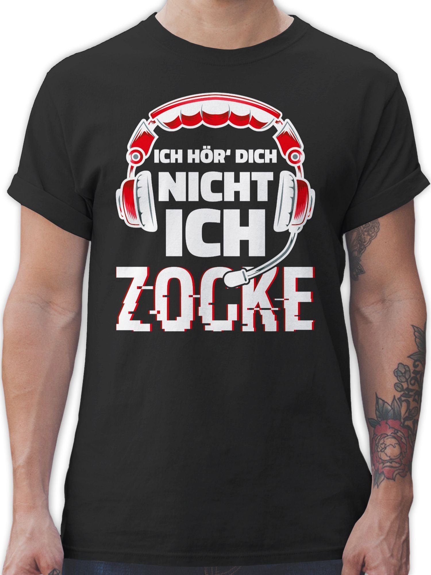 Shirtracer T-Shirt Ich hör dich nicht ich zocke Headset Glitch Weiß Rot Nerd Geschenke 1 Schwarz