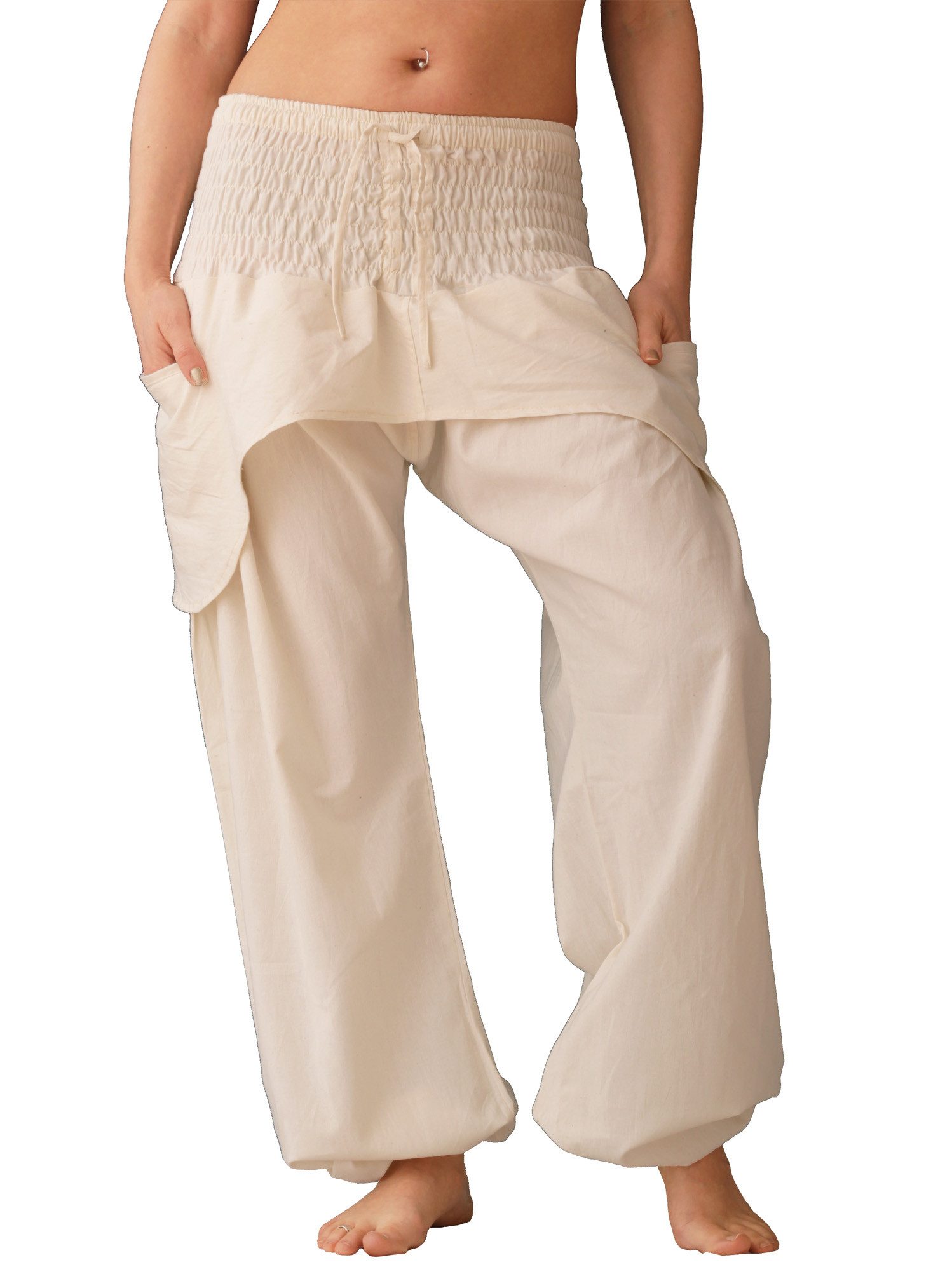 Leucht-Welten Pumphose Süße Pumphose für Damen mit Taschen, Modell Nr. P6 Weiß Baumwolle