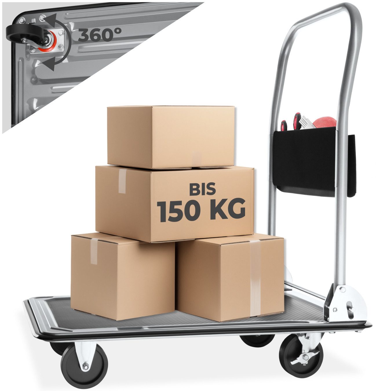 tectake Transportwagen Plattformwagen, (Set), klappbarer Handgriff mit Aufbewahrungsfach