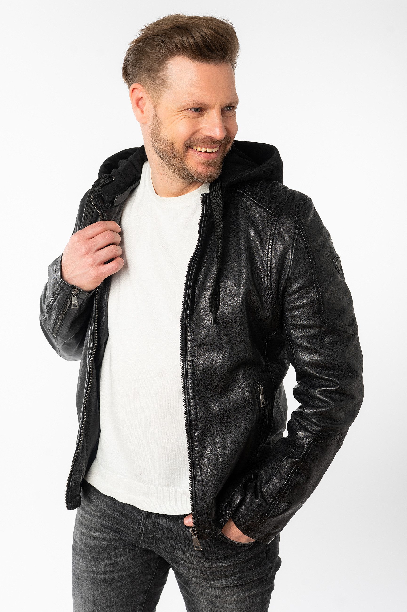 Mauritius Lederjacke MMUbaldo SF mit abnehmbarer Jerseykapuze günstig online kaufen