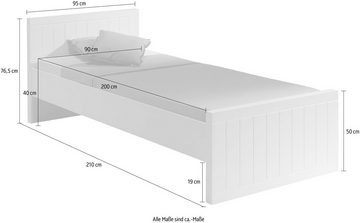 Vipack Einzelbett, Modernes Einzelbett mit 90 x 200 cm Liegefläche, Weiß lackiert