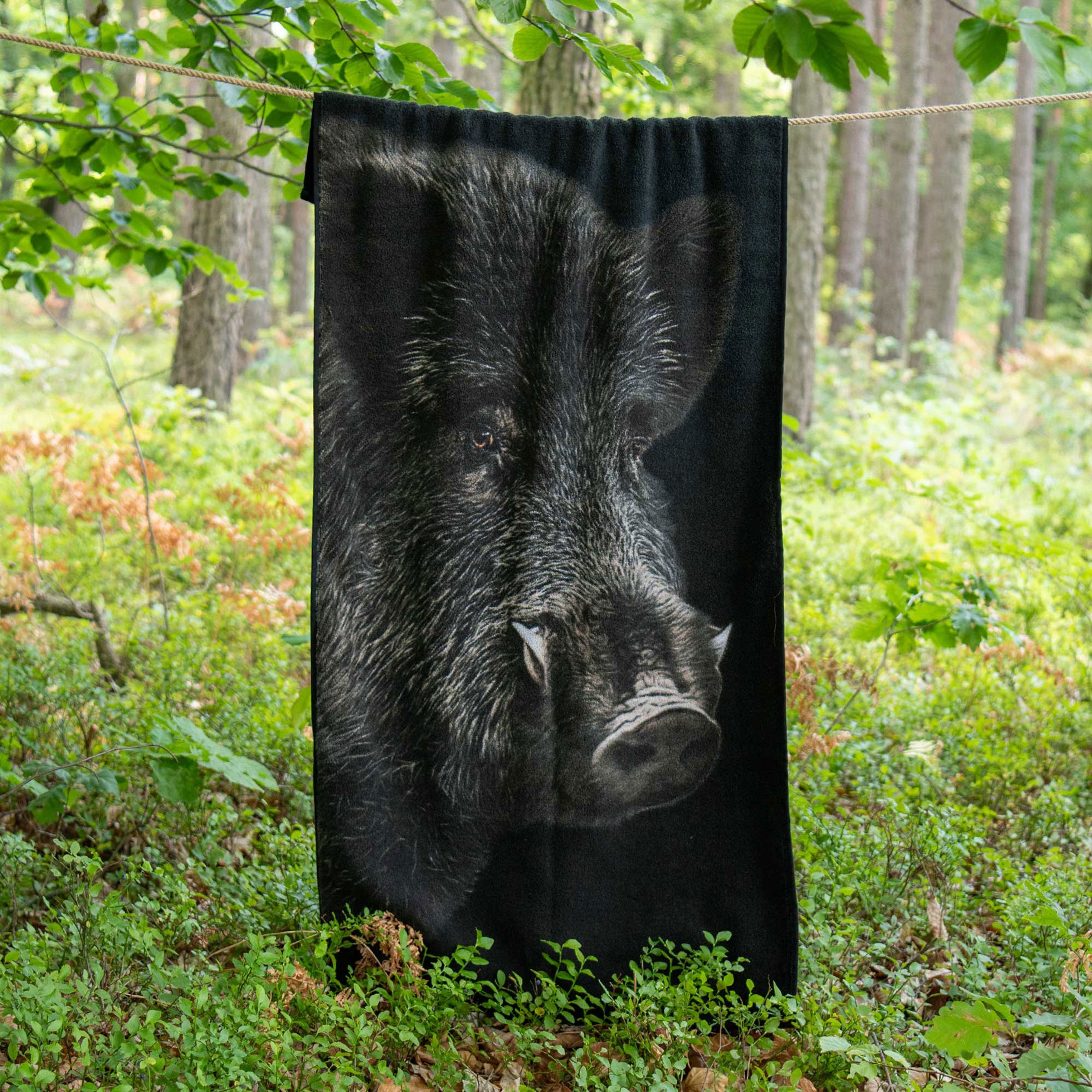 Zwoltex Handtücher Wildschwein Motiv Badetuch 600 g/m² Baumwollfrottee, (70x140 cm 60° waschbar OEKO-TEX 100% GOTS Baumwolle), Naturgetreue Darstellung auf saugstarkem Frottee