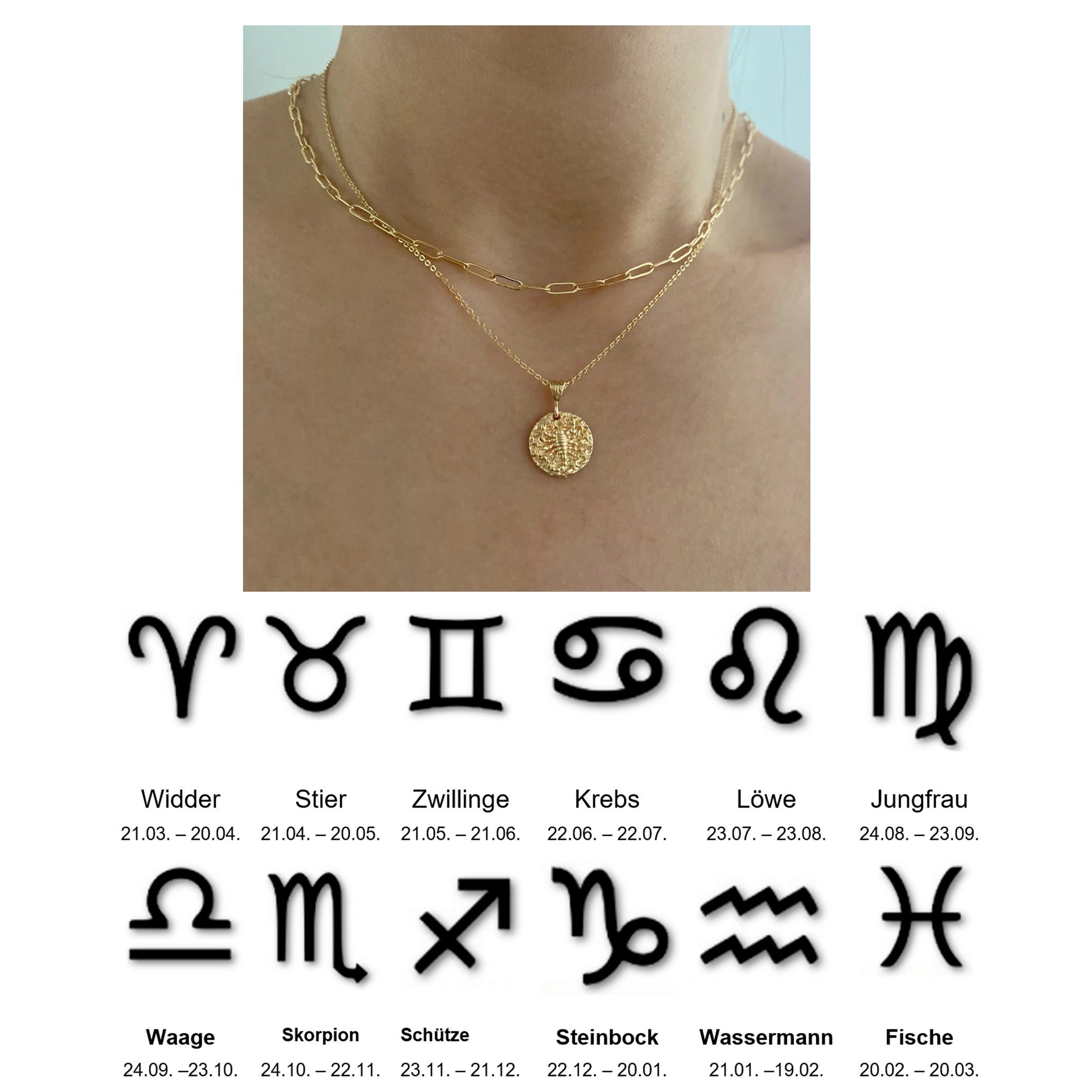 GOLDEN Kette mit Anhänger Personalisierte Halskette Geburtsstein mit Sternzeichen Anhänger