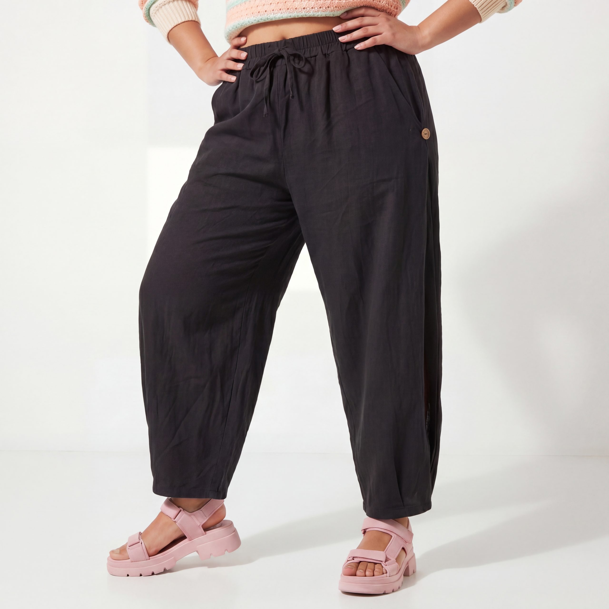 Schlupfhose Sommerhose Damen 7/8 Bohohose Elastikbund Schlupfhose Baumwolle