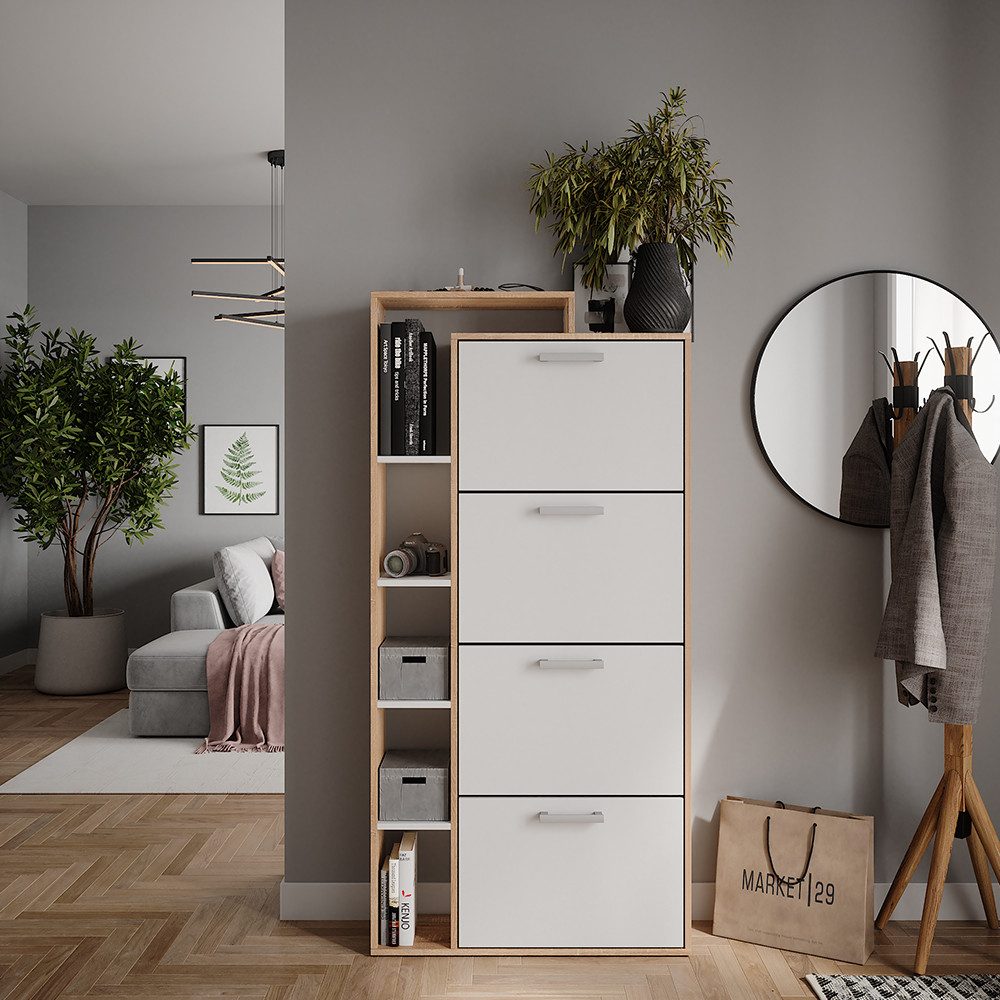 Vicco Schuhkipper Orlando, Weiß/Sonoma, 80 x 166.1 cm mit 4 Fächern günstig online kaufen