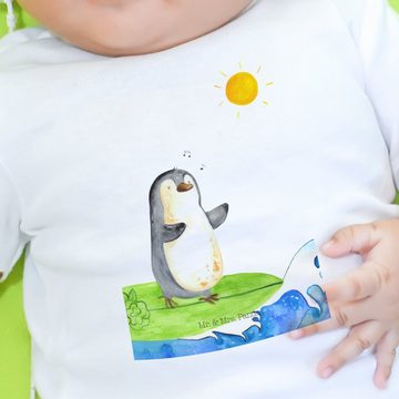 Mr. & Mrs. Panda Strampler Pinguin Surfer - Weiß - Geschenk, Bio, Baby, Langarm, Wellen reiten, (1-tlg)