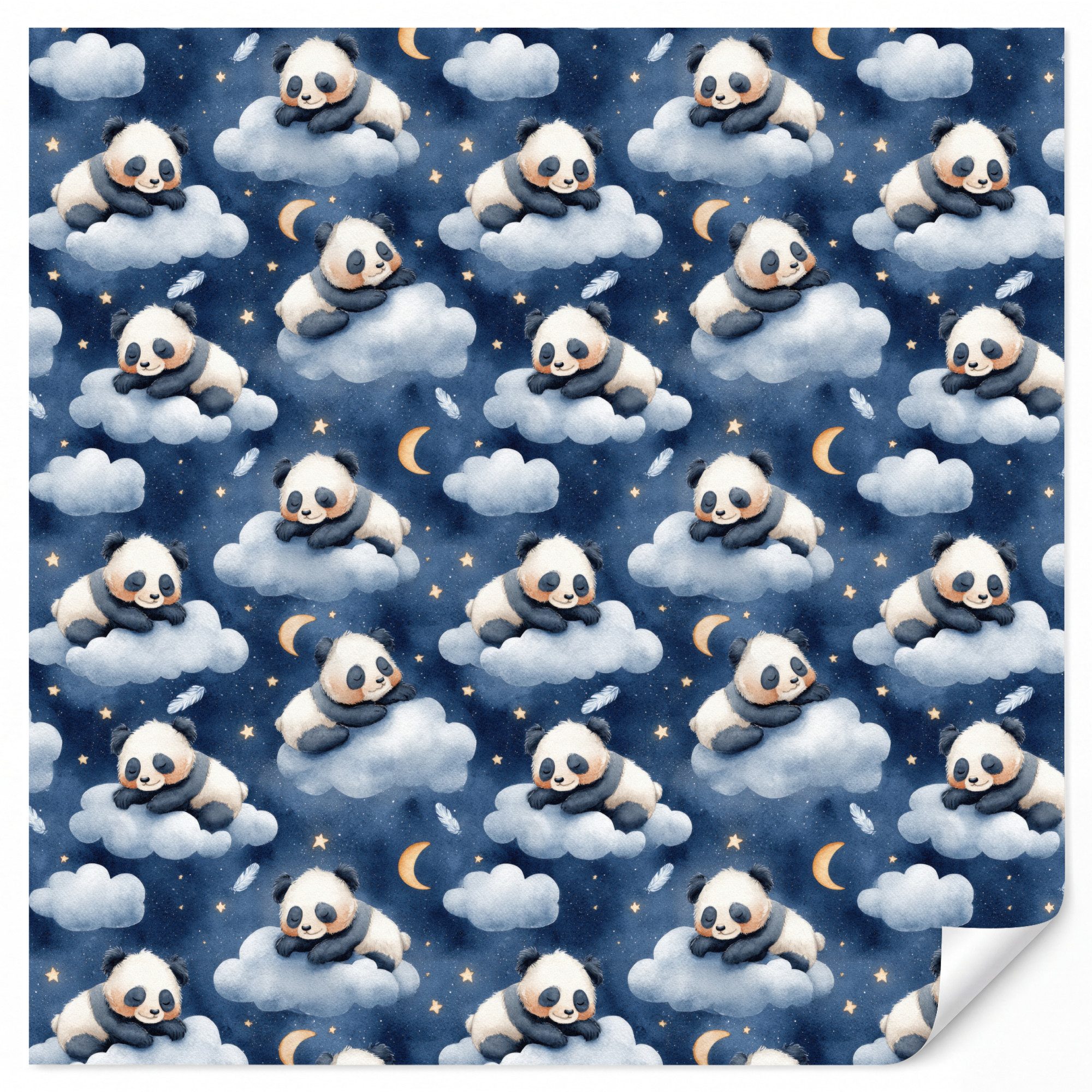 OnlyWow Fototapete Pandas - Schlafend - Blau, Matt, bedruckt, Wandtapete, Modern, Wanddekoration, Vinyl Tapete 220x220cm