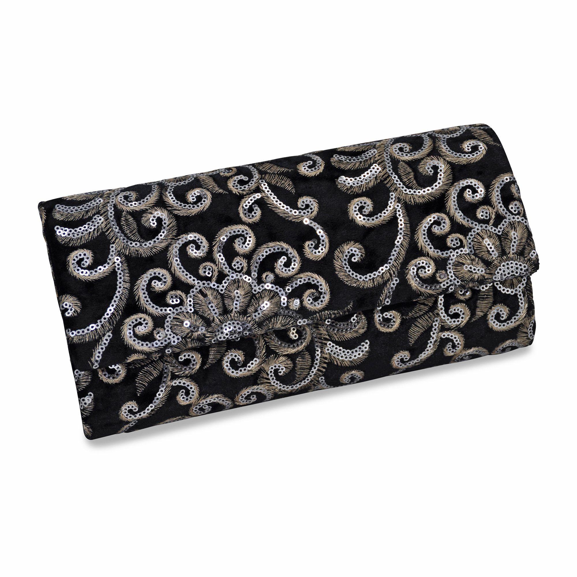 Abendtasche Schwarzer Samt mit Pailetten-Ornamenten