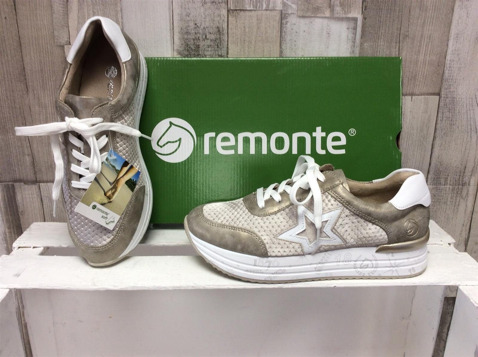 Remonte remonte Damen Schnürer beig-metallic mit weißem Stern an Außenseite, Schnürschuh