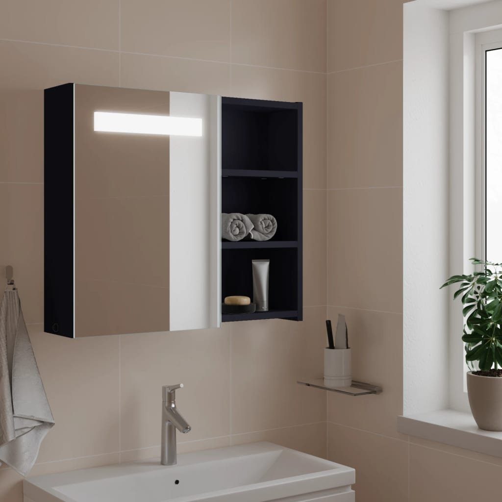 vidaXL Badezimmerspiegelschrank Spiegelschrank mit LED-Beleuchtung Grau 60x13x52 (1-St) cm
