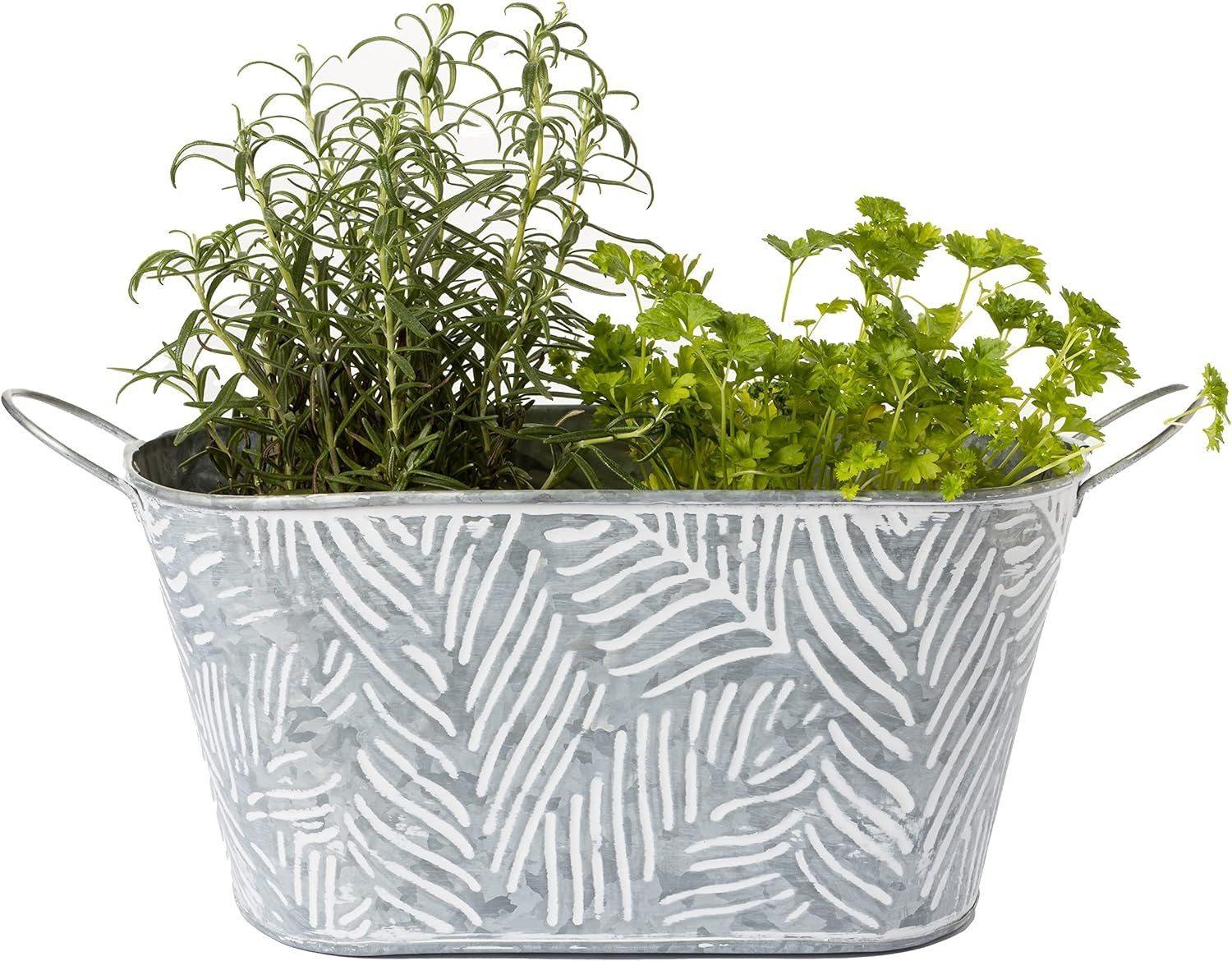 2friends Pflanzschale Blumentöpfe aus verzinktem Stahl 2er Set, einzigartigr 3D-Oberflächenstruktur im Palmwedel-Stil