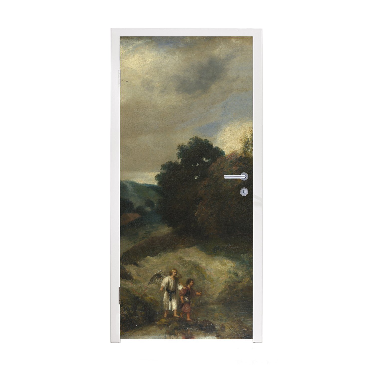 MuchoWow Türtapete Eine Landschaft mit Tobias und dem Engel - Gemälde von Jan Lievens, Matt, bedruckt, (1 St), Fototapete für Tür, Türaufkleber, 75x205 cm