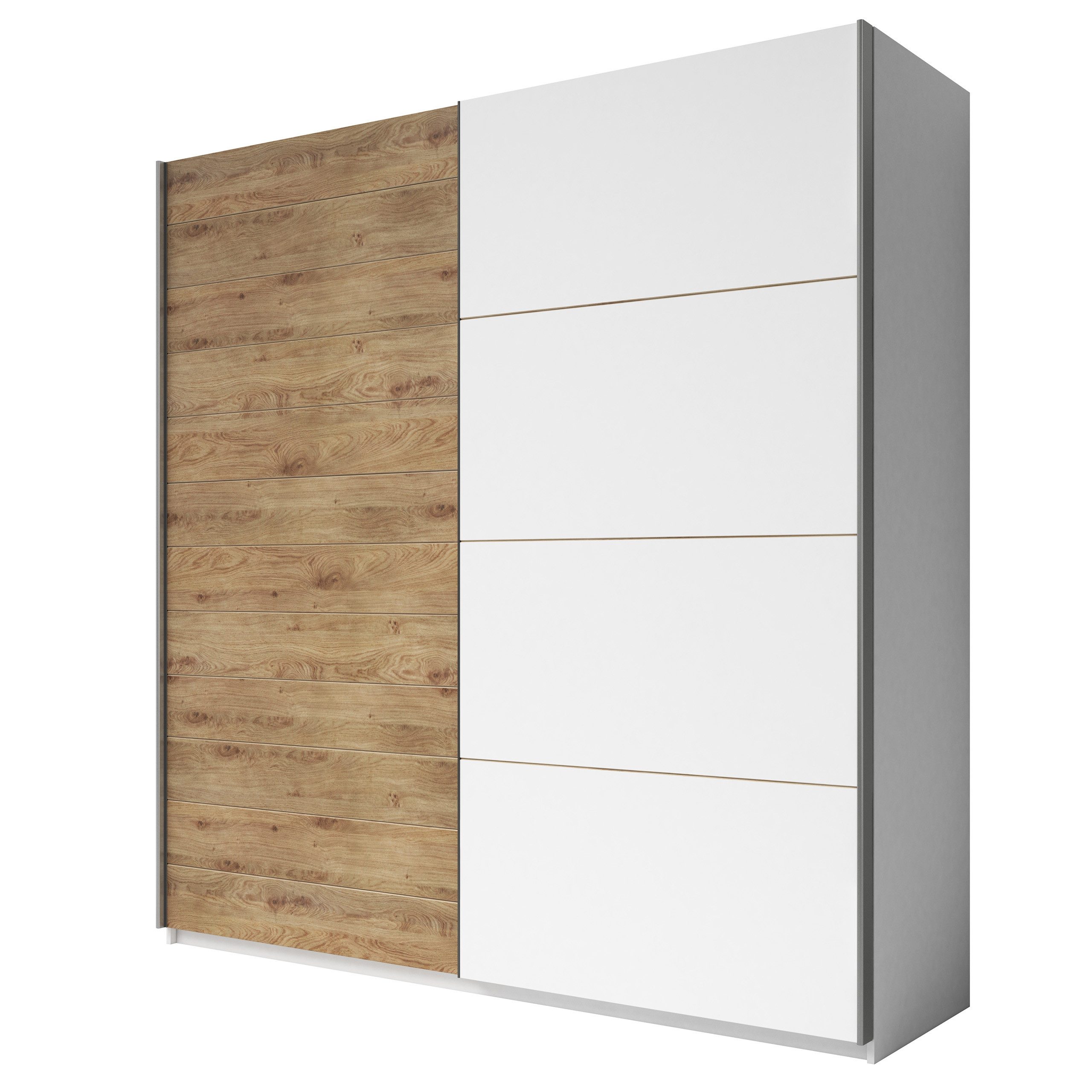Masseno Schwebetürenschrank GALASSIA 220 cm Kleiderschrank 2 Türen Schlafzimmerschrank Eichefarben