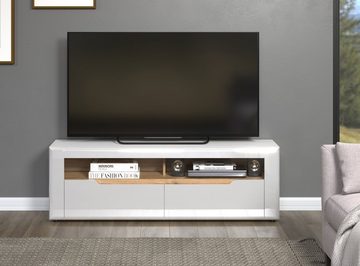 Furn.Design Lowboard Merlon (Flat-TV Unterschrank in weiß mit Eiche, 150 x 50 cm), Hochglanz