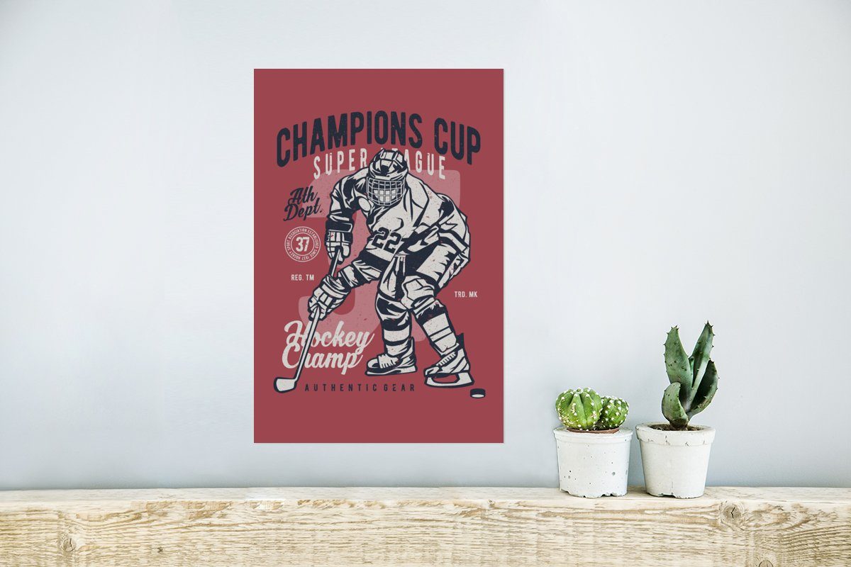 - Mancave Wohnzimmer, Wandbild, - - Rahmen MuchoWow Eishockey für Ohne Poster Poster, Vintage, St), Wandposter (1 Sport