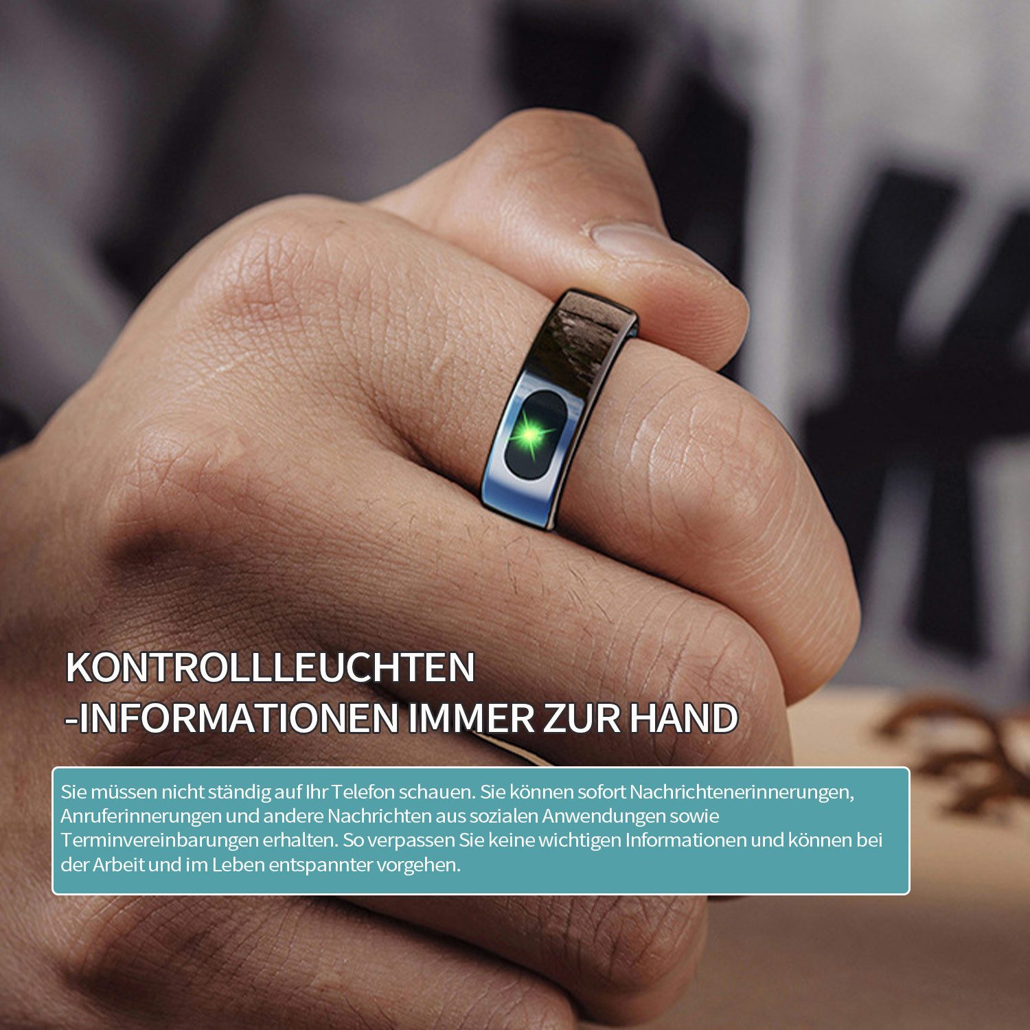 Refttenw Smart Ring Herren Damen Smartring Fitness Tracker Schlafmonitor, Mit Ladefach, 5ATM Wasserdichter Gesundheitsring
