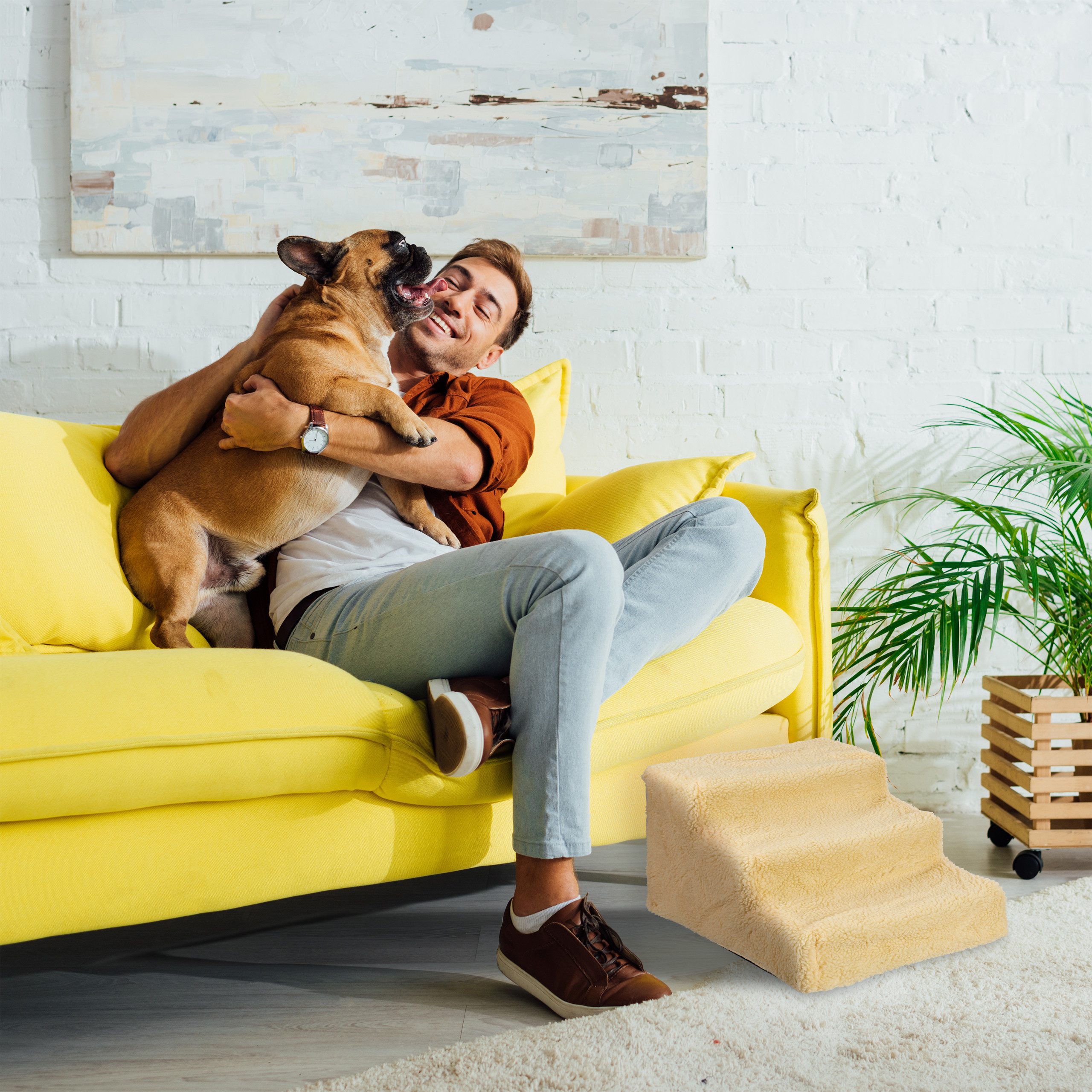 relaxdays Haustiertreppe Hundetreppe 3 Stufen, Beige günstig online kaufen