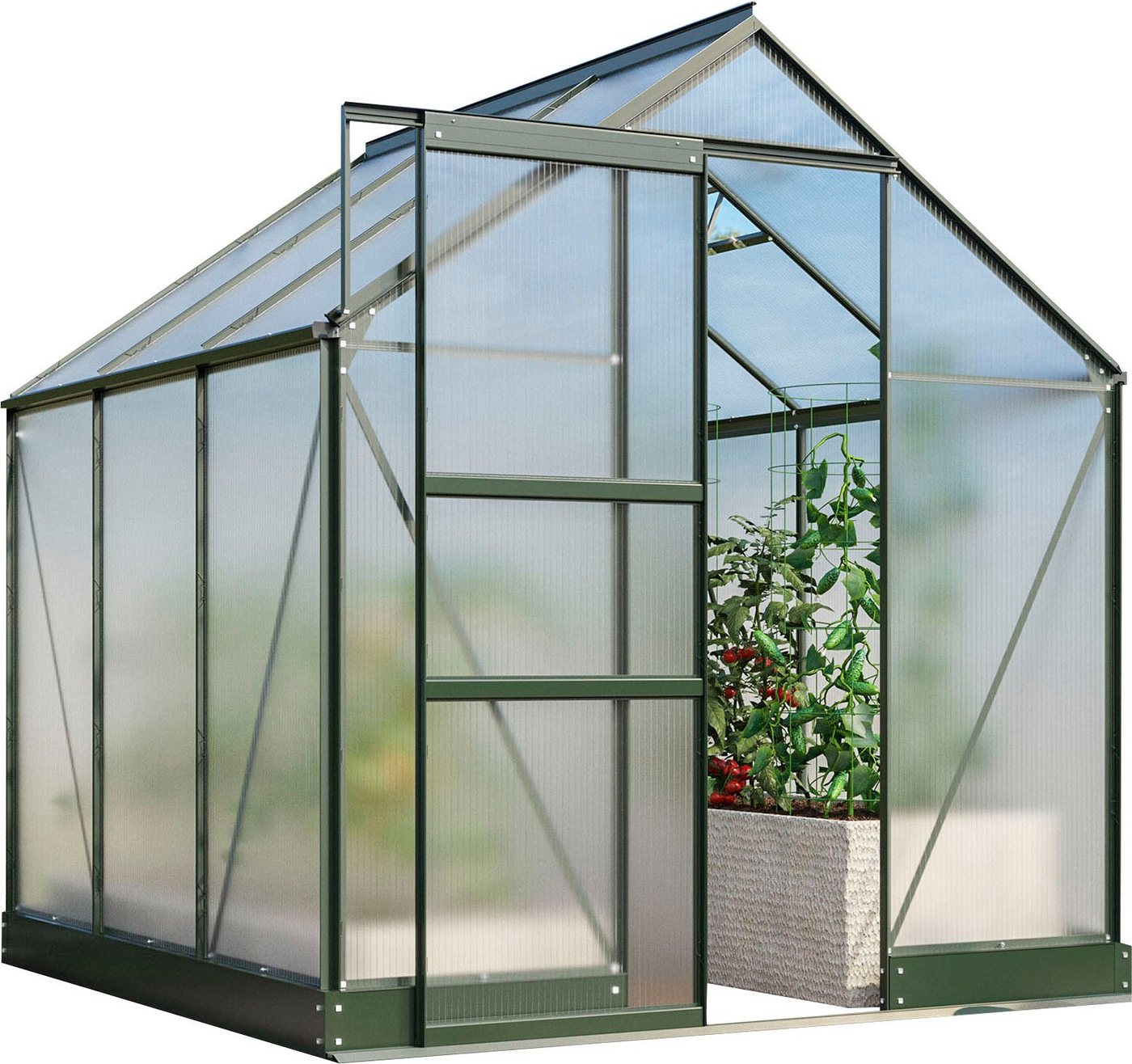 Vitavia Gewächshaus Apollo 3800, BxTxH: 195 x 198,8 x 207,4 cm, 6 mm Wandstärke, Alu-Profile, Stahlfundamentrahmen, 6 mm Hohlkammerplatten grün Vitavia Gewächshaus Apollo 3800, BxTxH: 195 x 198,8 x 207,4 cm, 6 mm Wandstärke, Alu-Profile, Stahlfundamentrahmen, 6 mm Hohlkammerplatten grün