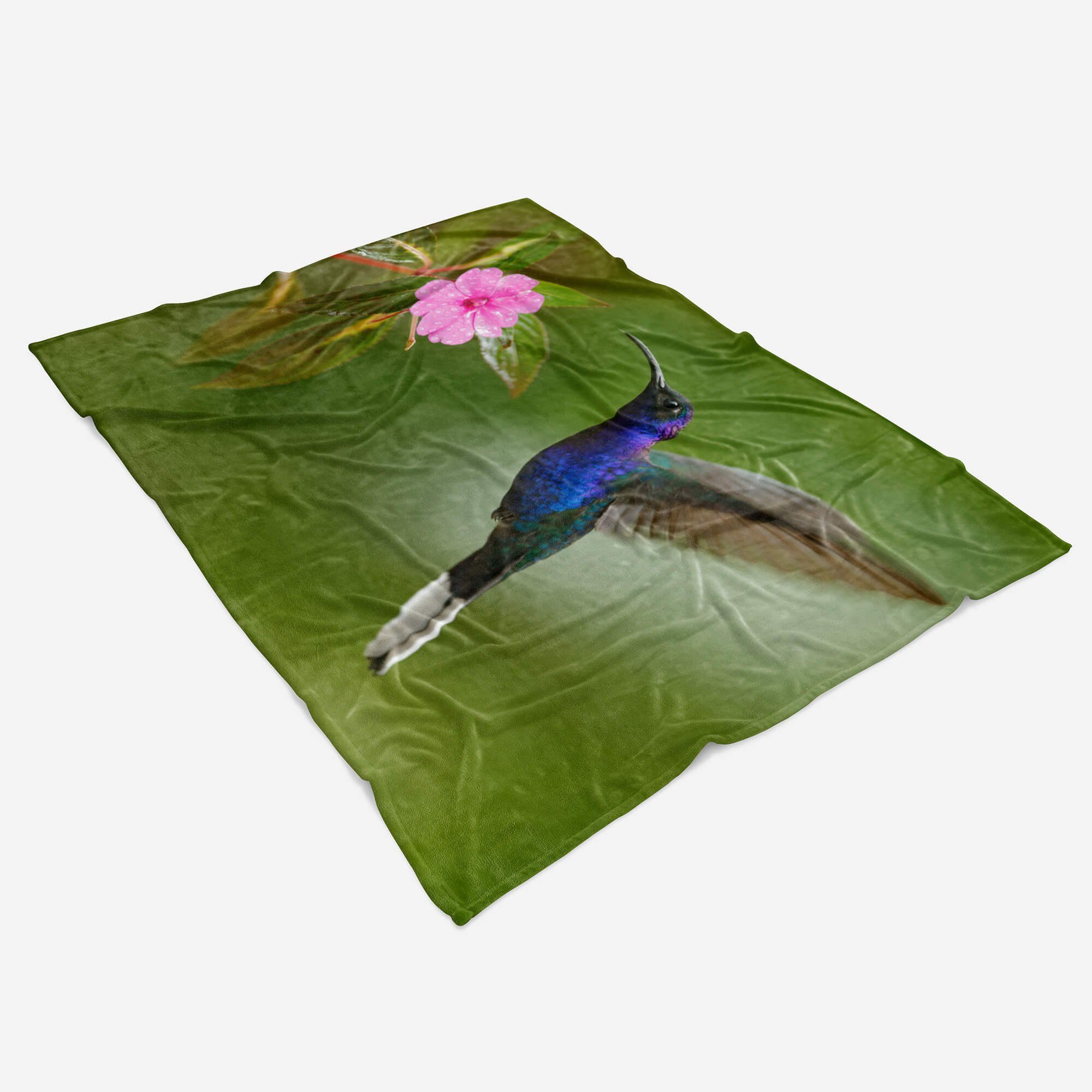 Sinus Art Handtücher Handtuch Strandhandtuch Kolibri mit Blume, Handtuch (1-St), Saunatuch Baumwolle-Polyester-Mix Tiermotiv Kuscheldecke