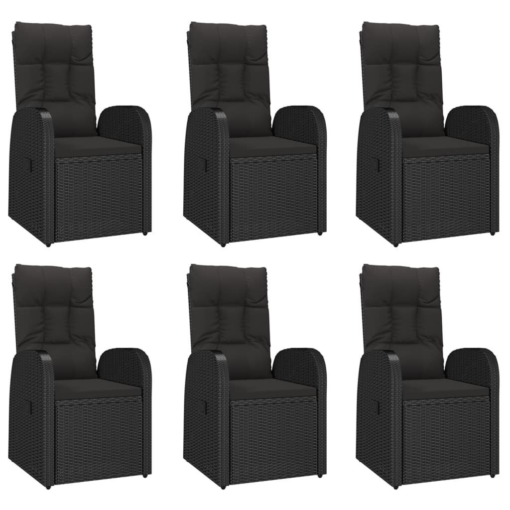 vidaXL Garten-Essgruppe 7-tlg. Garten-Essgruppe mit Kissen Schwarz Poly Rattan, (1-tlg)