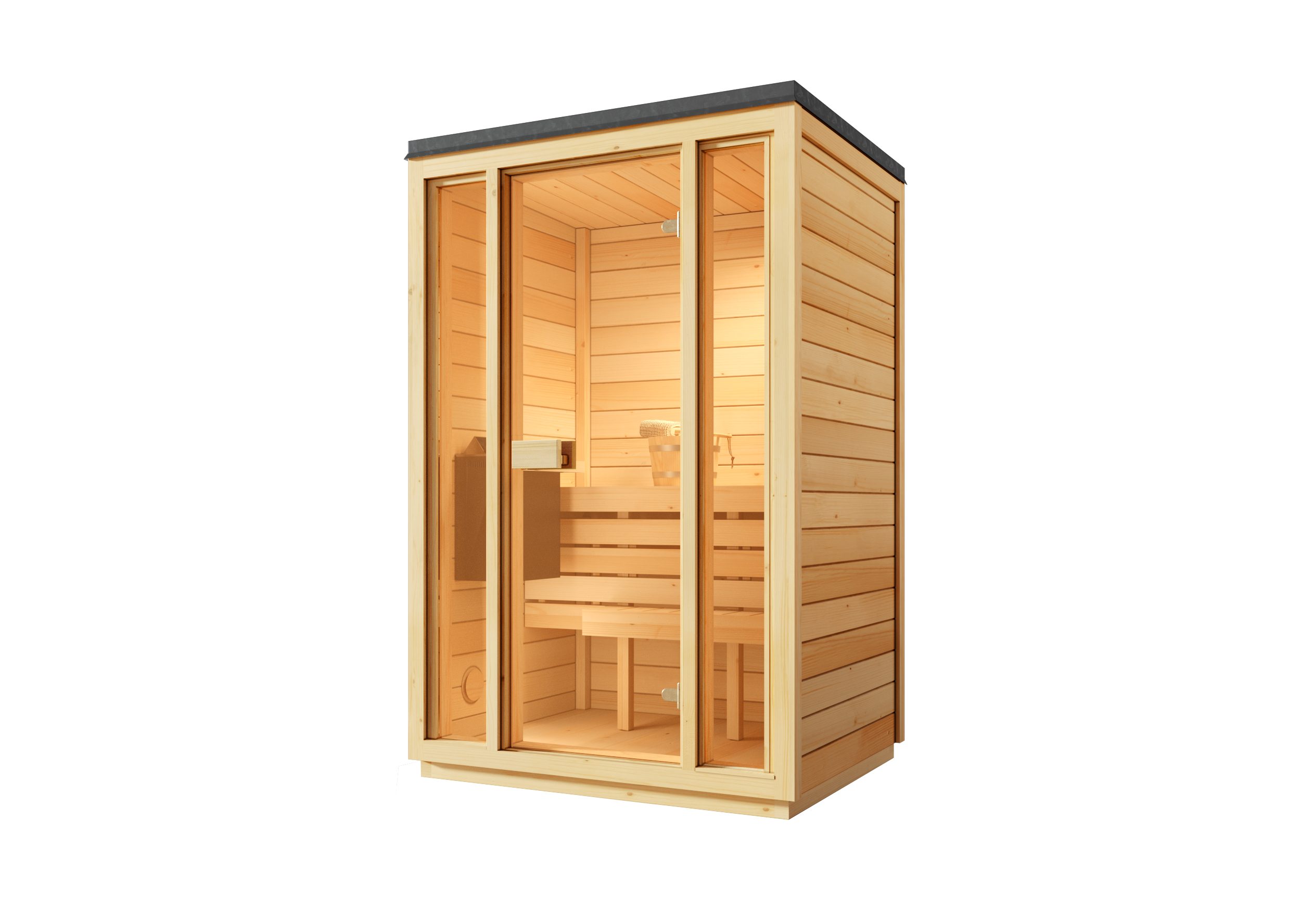 FinnTherm Saunahaus Kuuma S, BxTxH: 138 x 111 x 213 cm, 42 mm, in Naturbelassen Inkl. Fußboden