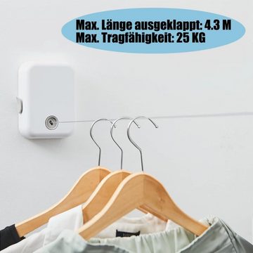 BlingBin Wand-Wäscheleine Einziehbare Wäscheleine Unsichtbare Wäscheleine, Heavy Duty 4.3M Teleskopisch Für Badezimmer Waschküche